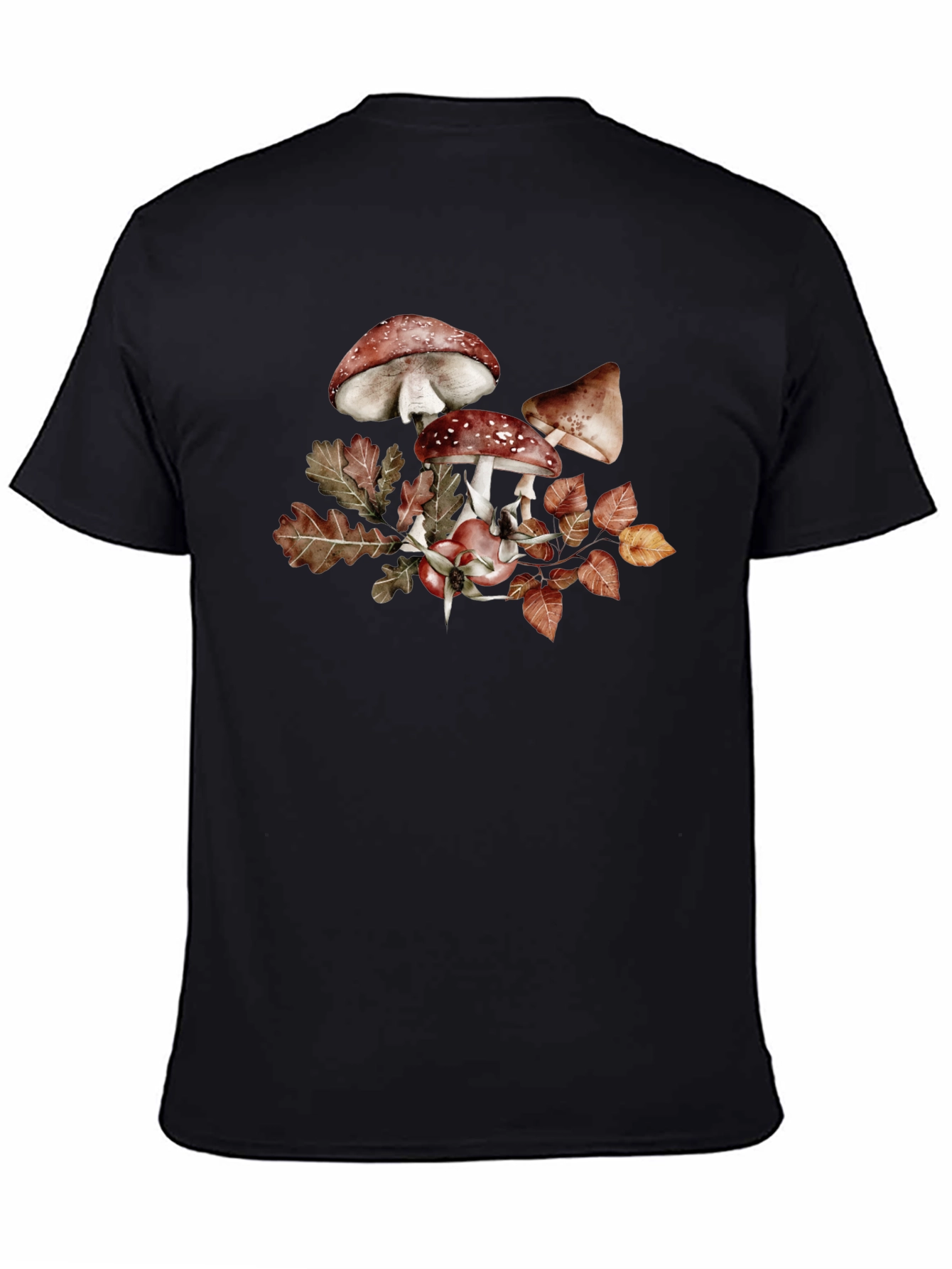 Mushroom & Leaves Graphic Tee - Black Cotton
