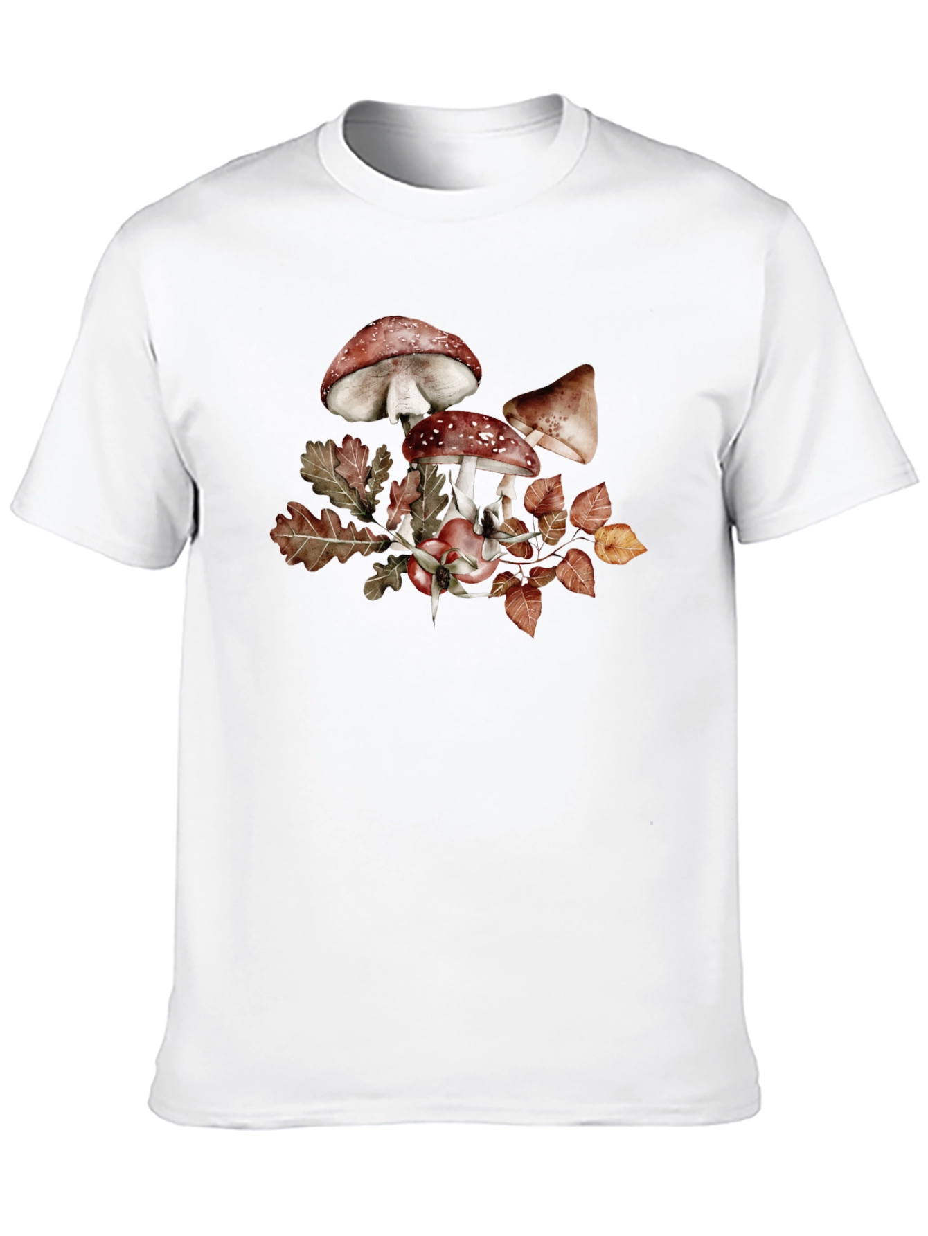 Mushroom & Leaves Graphic Tee - Black Cotton