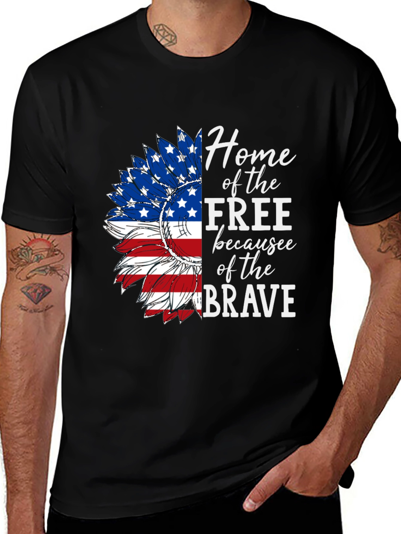Patriotic Sunflower Graphic Tee - Home of the Free
