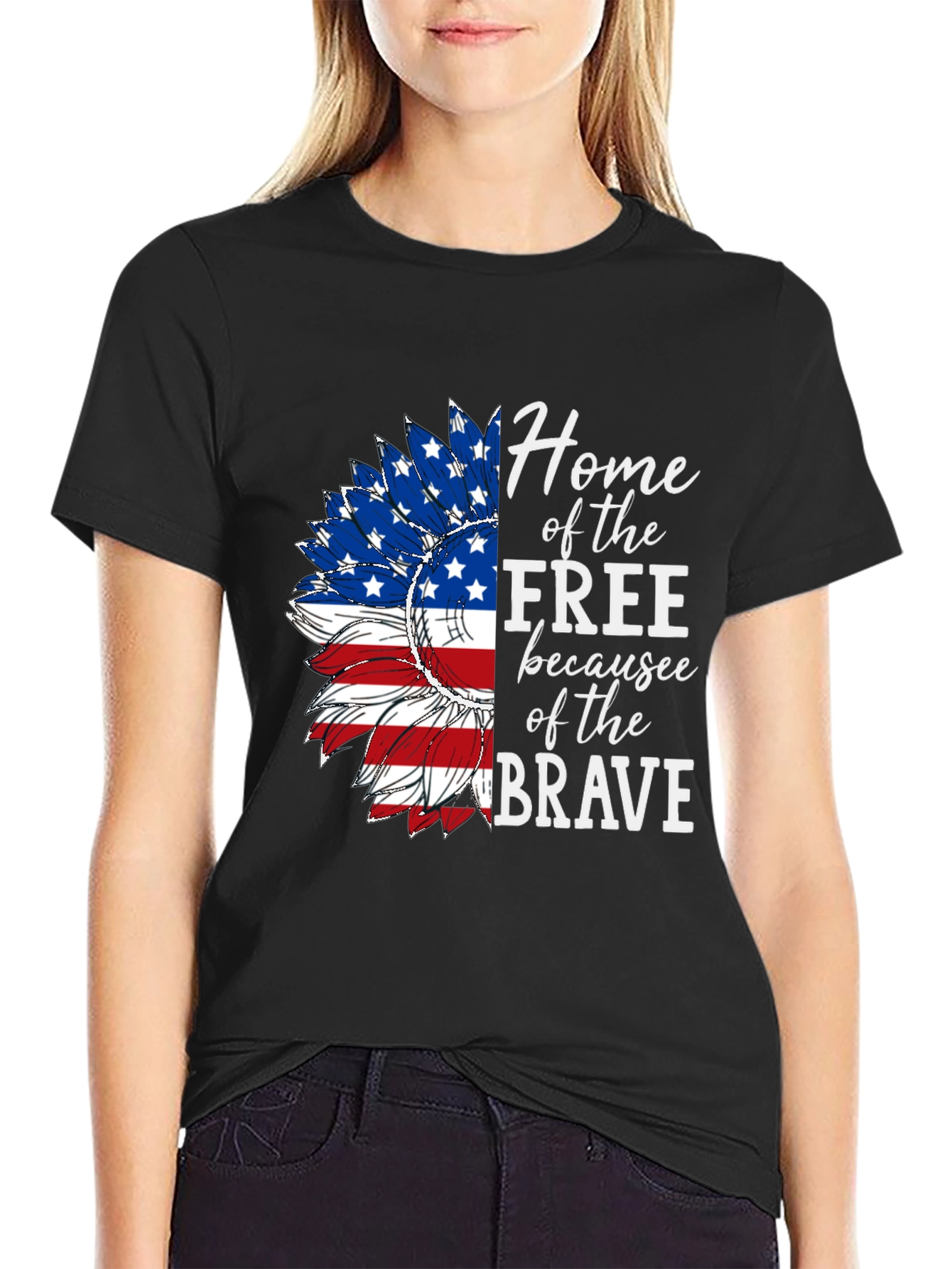 Patriotic Sunflower Graphic Tee - Home of the Free