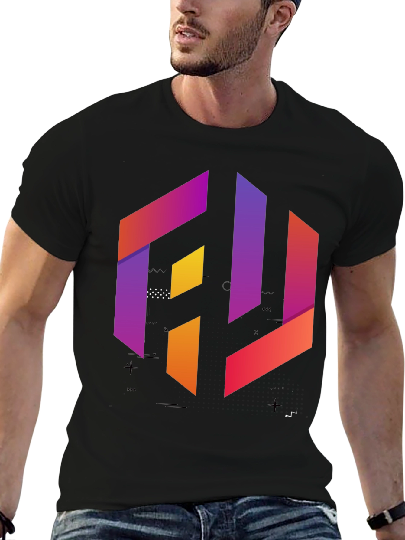 Geometric Gradient Graphic Tee - Modern Style