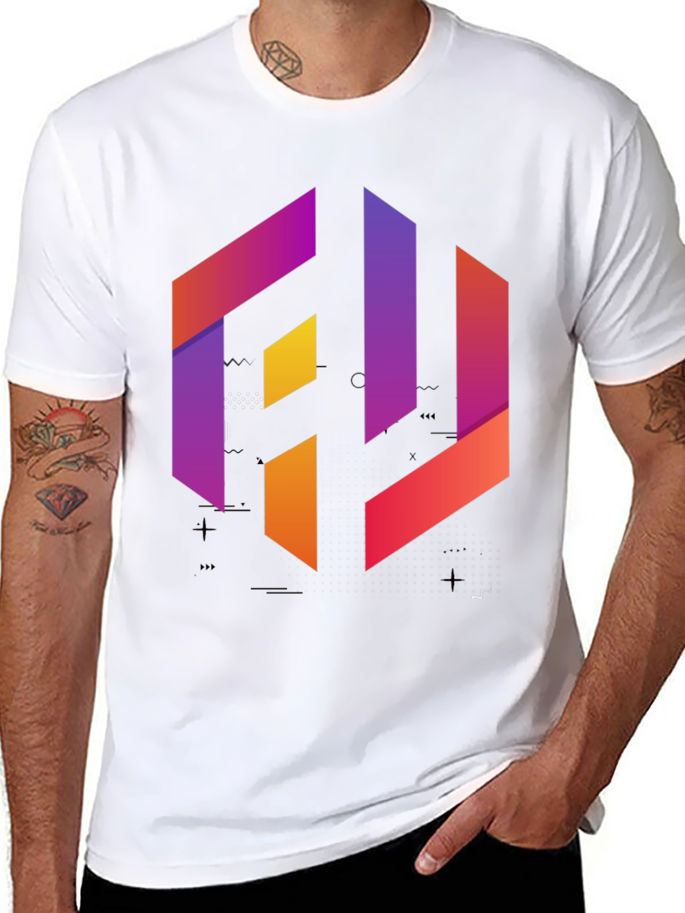 Geometric Gradient Graphic Tee - Modern Style