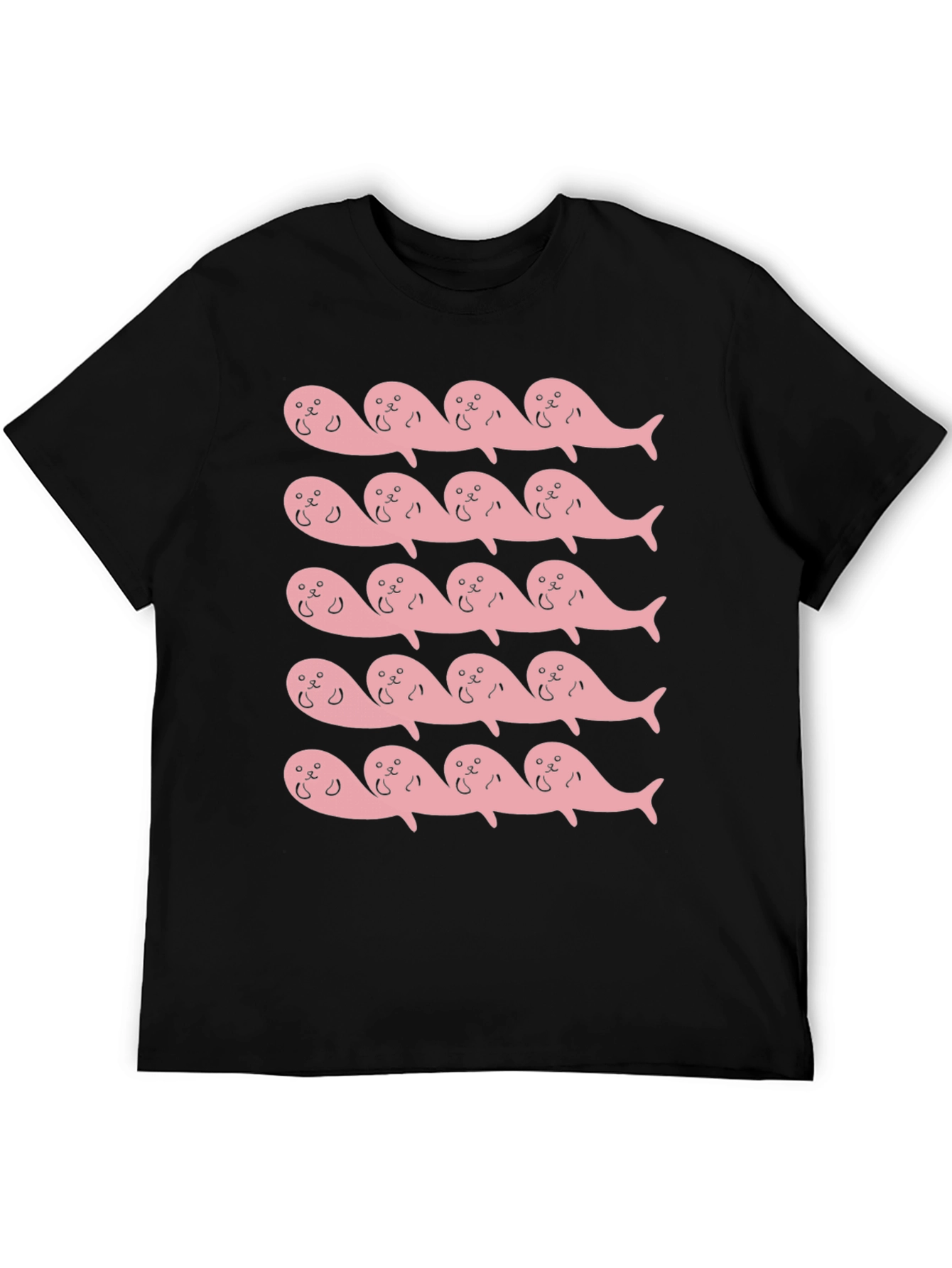 Pink Seal Pattern Black T-Shirt
