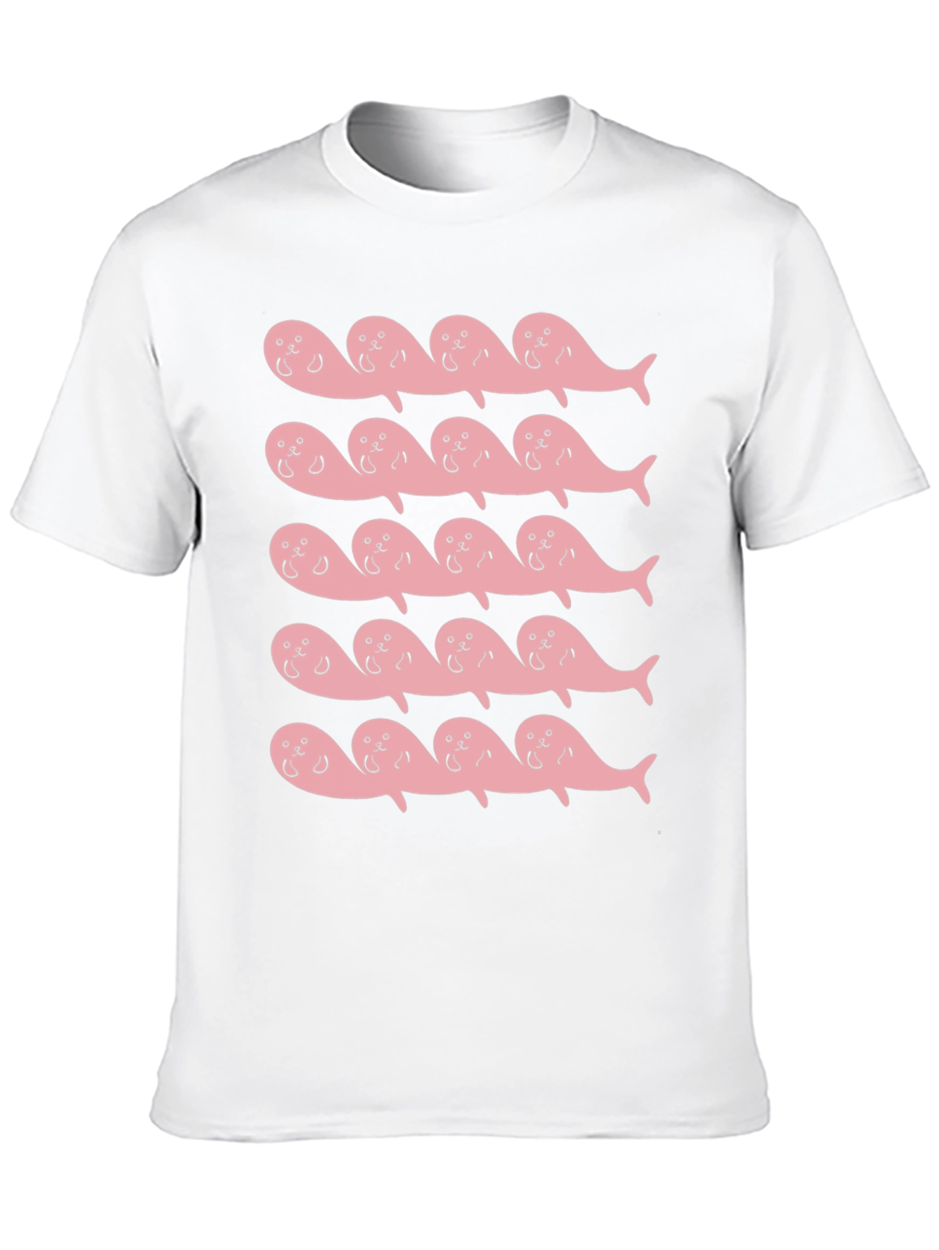 Pink Seal Pattern Black T-Shirt