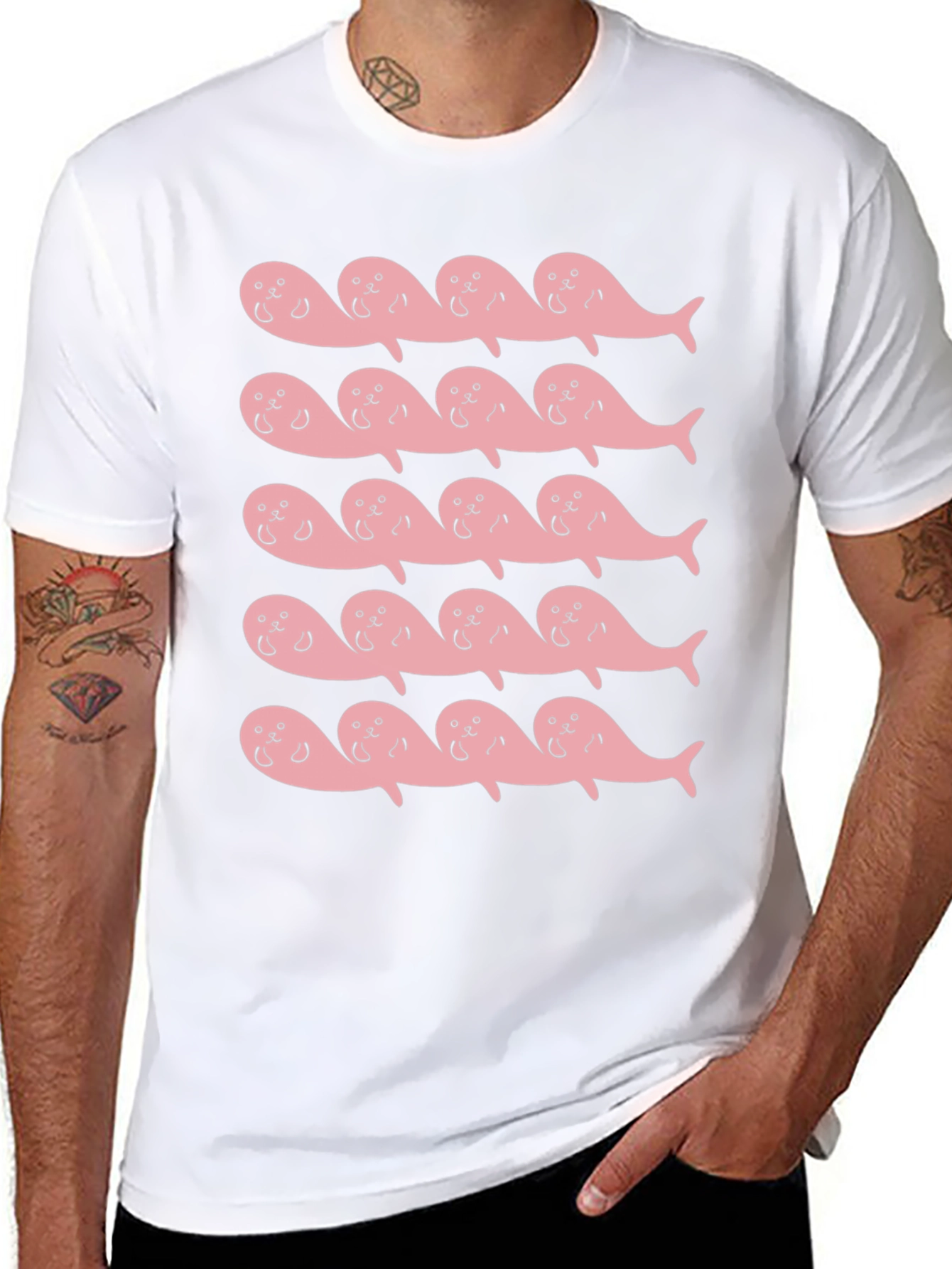 Pink Seal Pattern Black T-Shirt