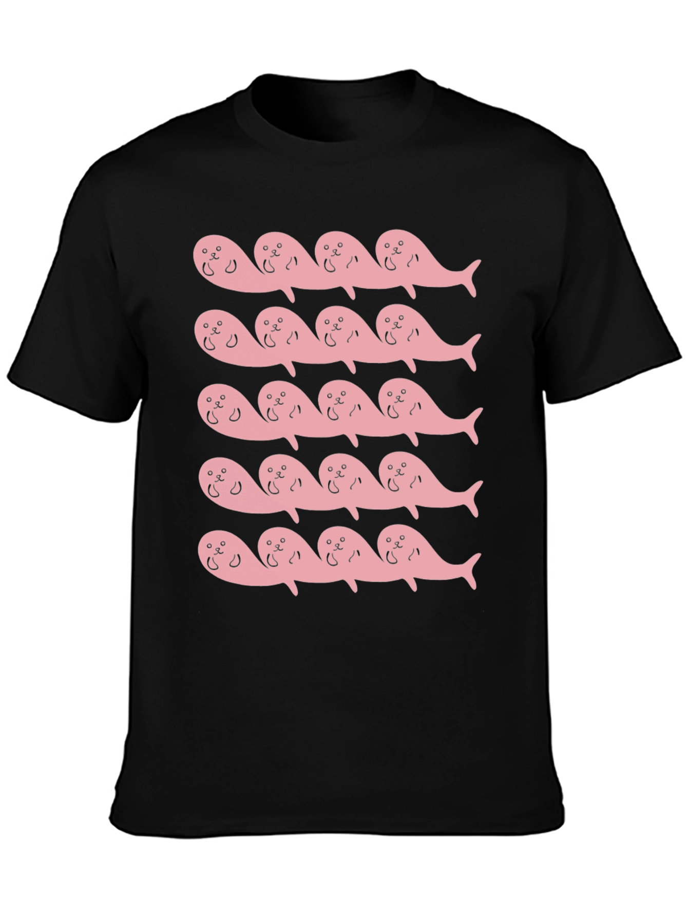 Pink Seal Pattern Black T-Shirt