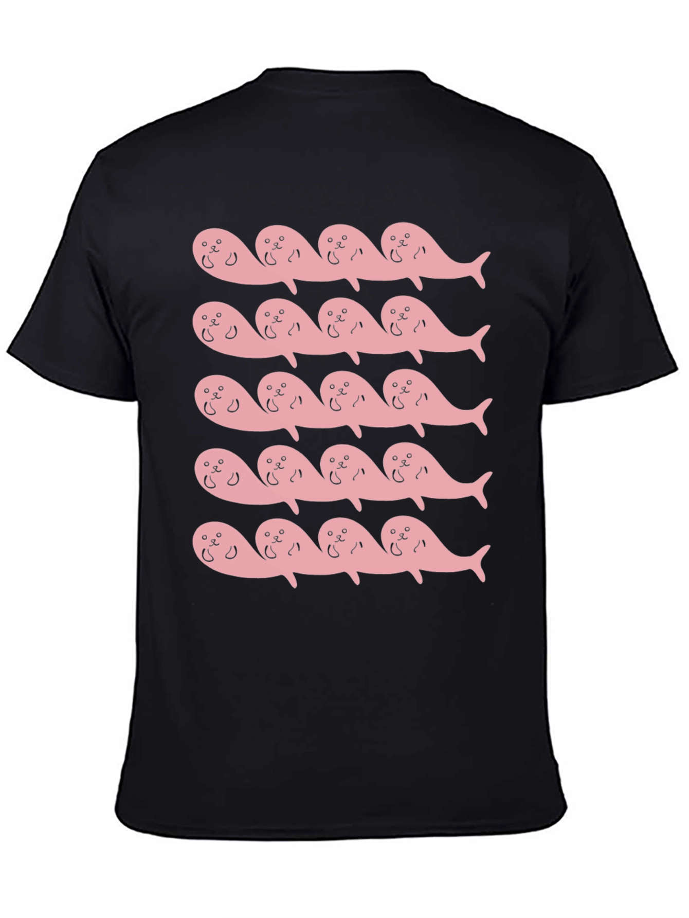 Pink Seal Pattern Black T-Shirt