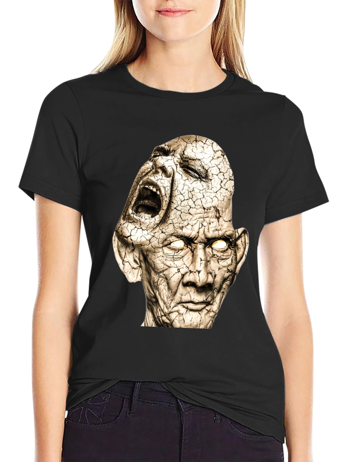 Distorted Faces Graphic Print Black T-Shirt