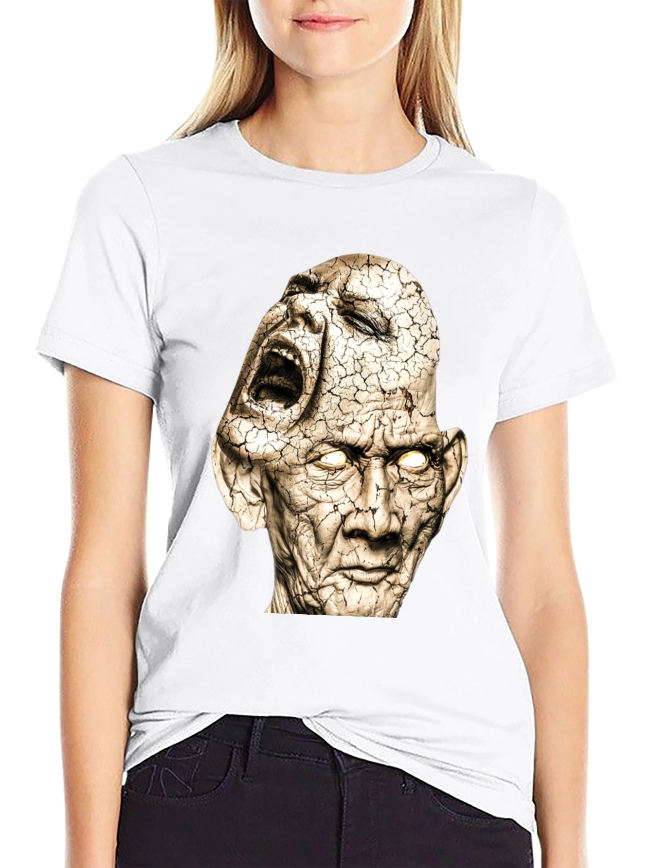 Distorted Faces Graphic Print Black T-Shirt