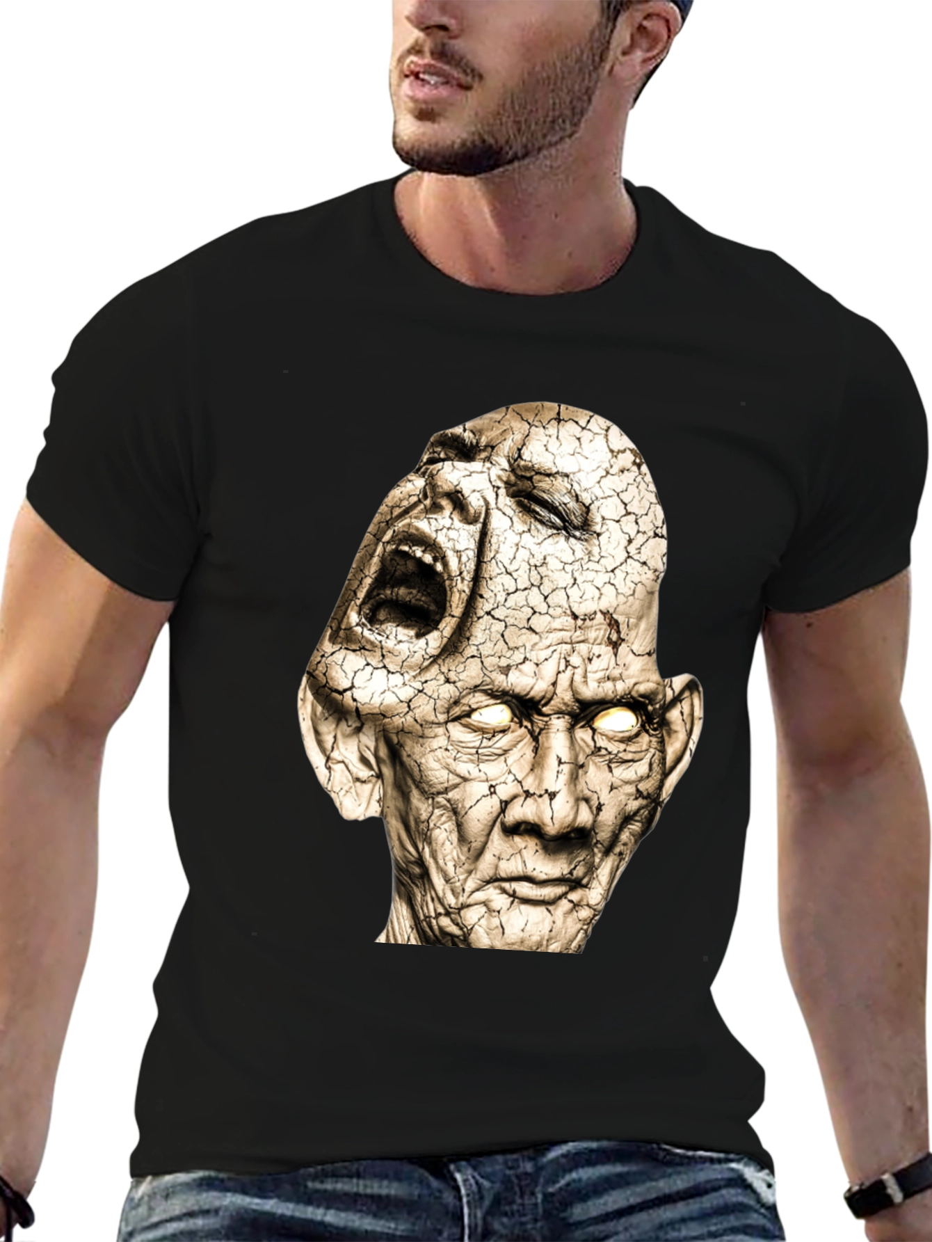 Distorted Faces Graphic Print Black T-Shirt