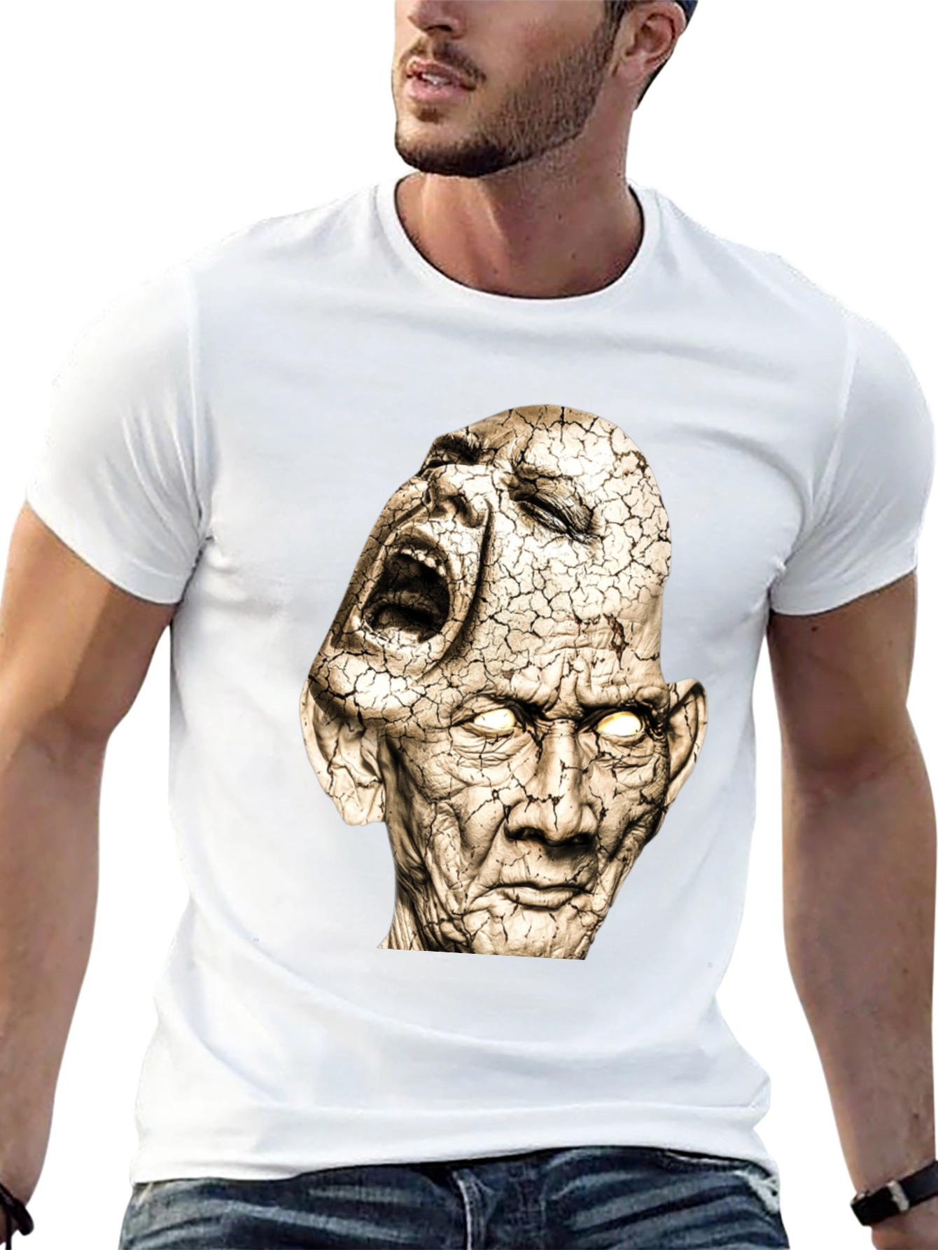 Distorted Faces Graphic Print Black T-Shirt