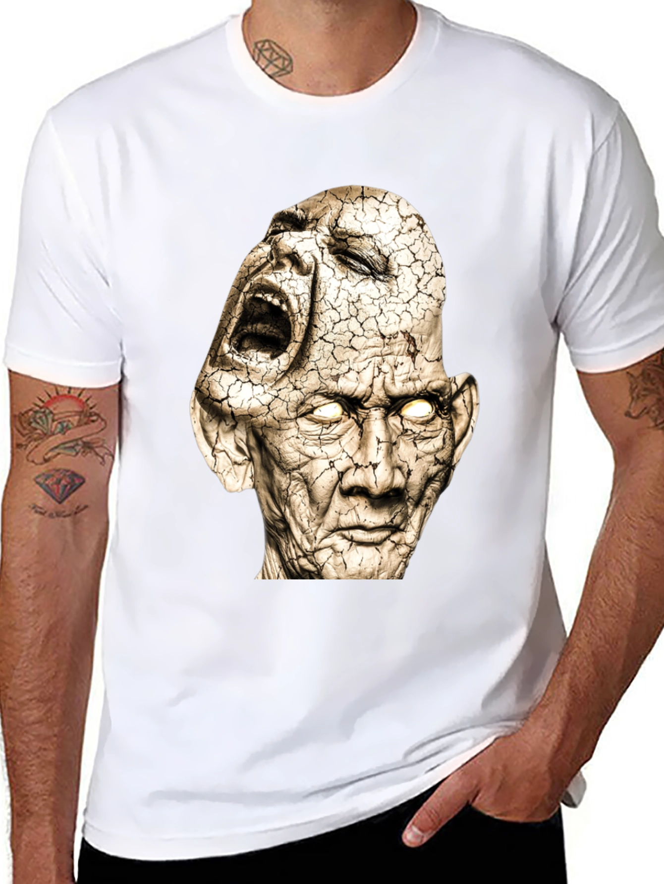 Distorted Faces Graphic Print Black T-Shirt