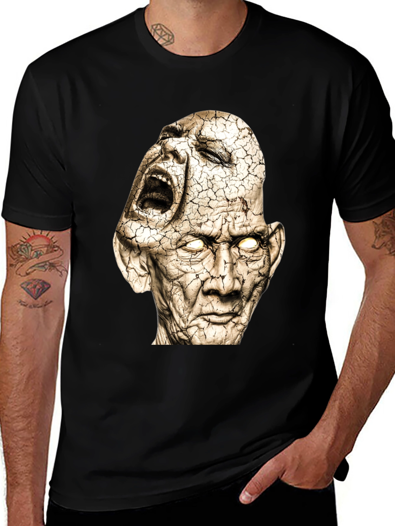 Distorted Faces Graphic Print Black T-Shirt