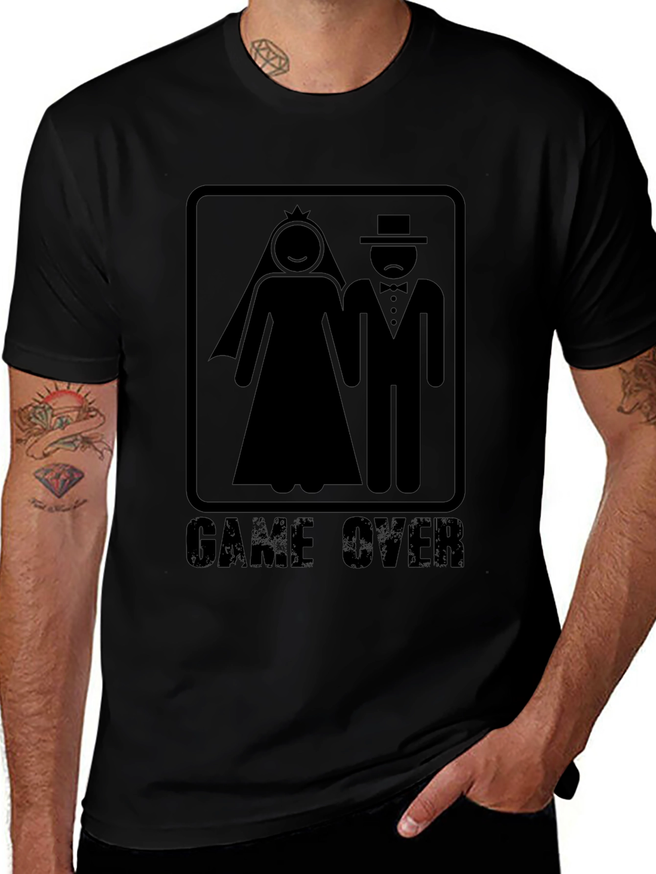Game Over Wedding T-Shirt Groom Bride Black Graphic Tee