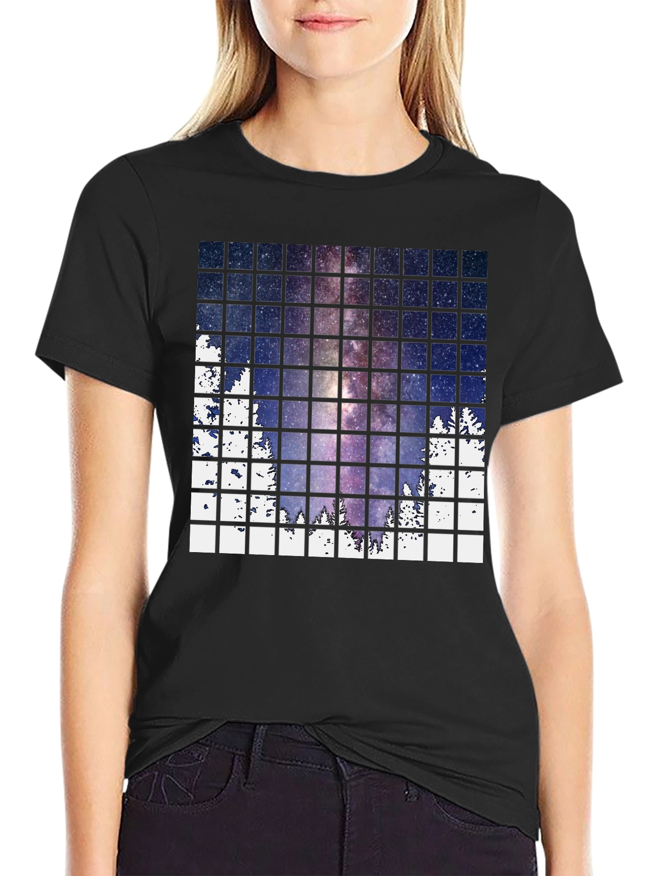 Galaxy Grid Mens Black T-Shirt