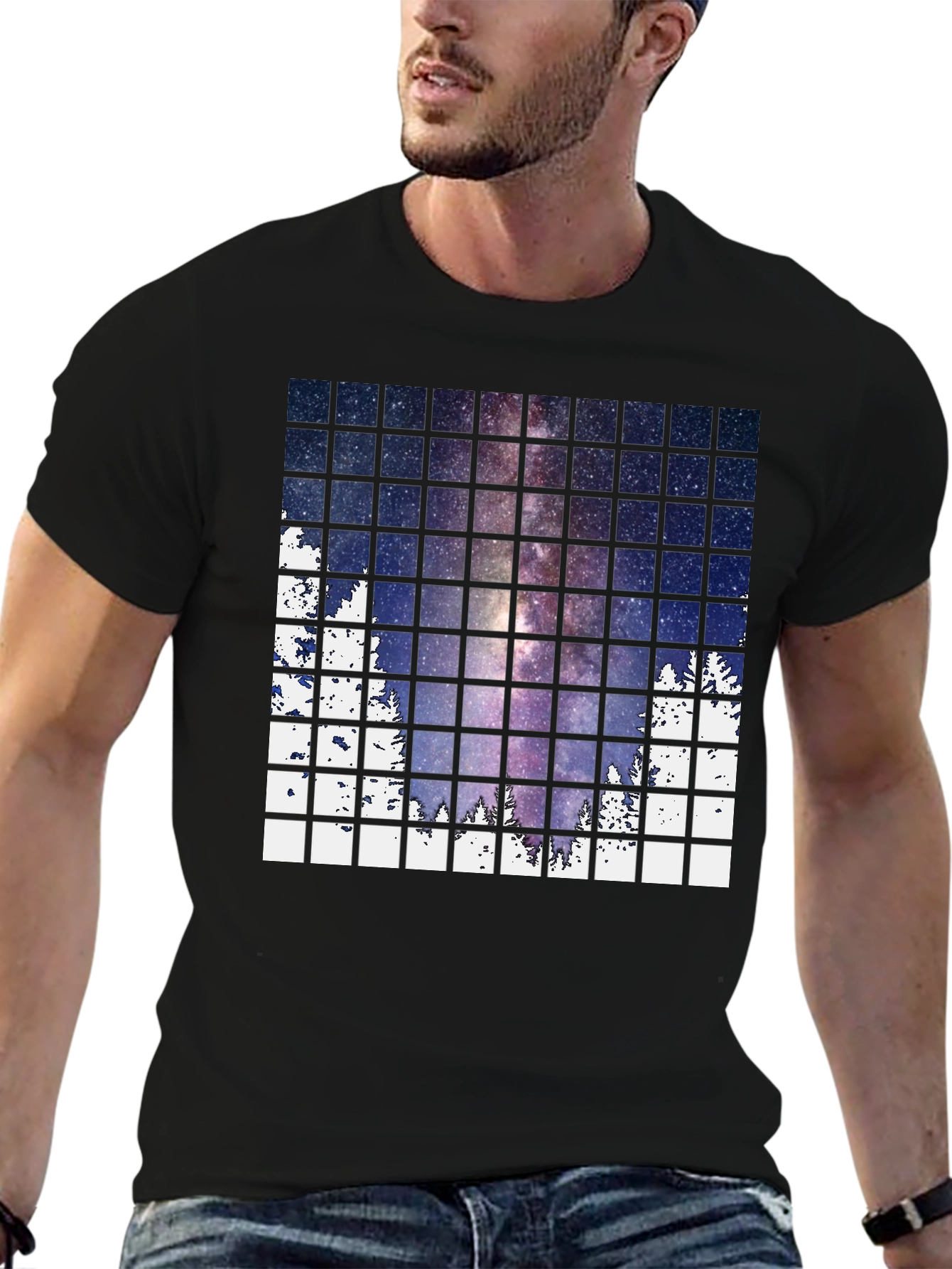 Galaxy Grid Mens Black T-Shirt