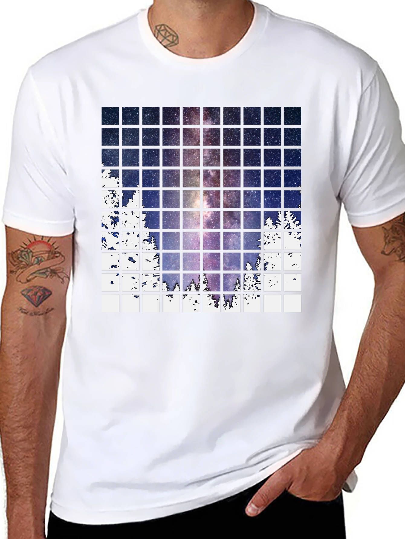 Galaxy Grid Mens Black T-Shirt