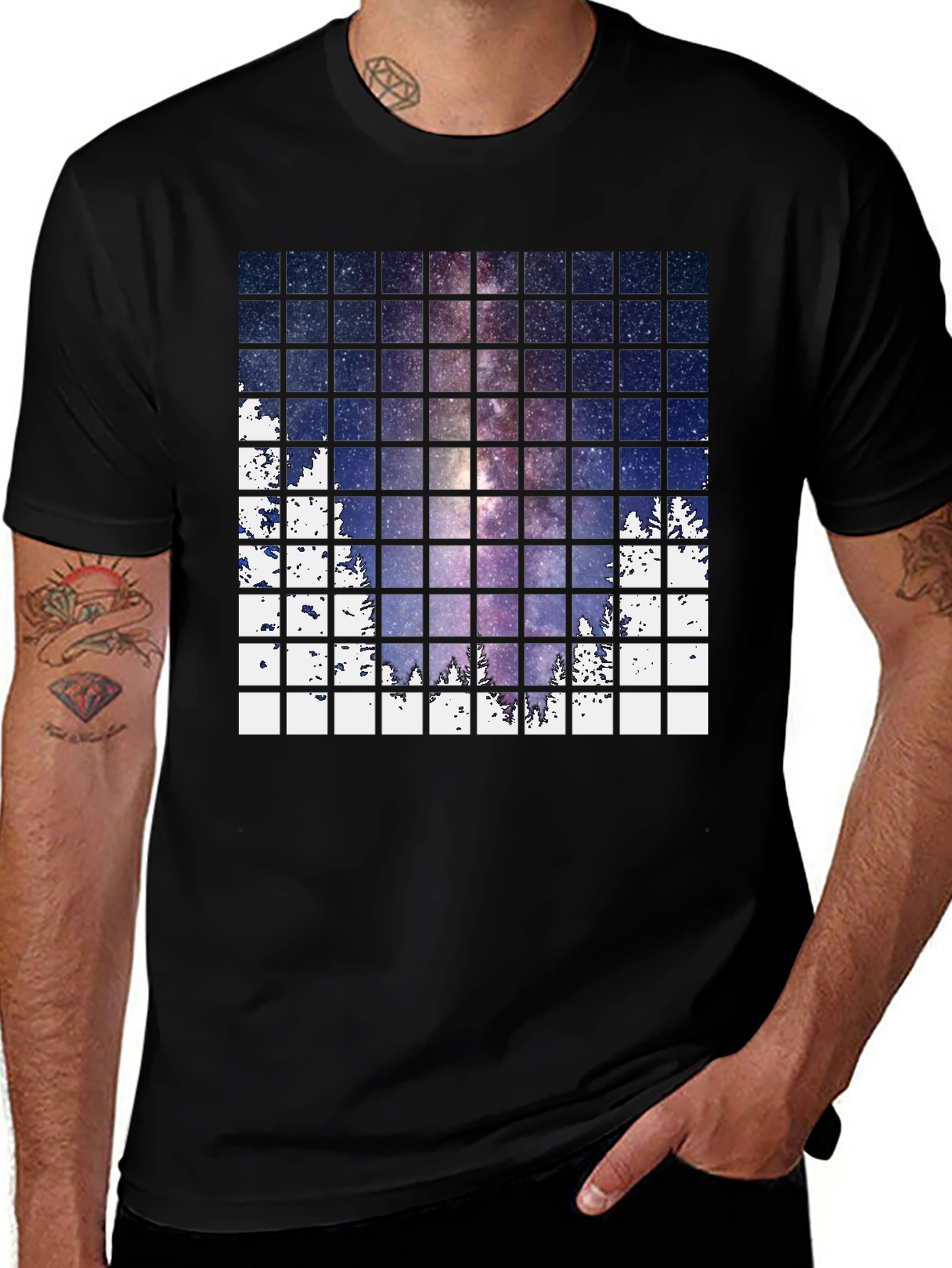 Galaxy Grid Mens Black T-Shirt