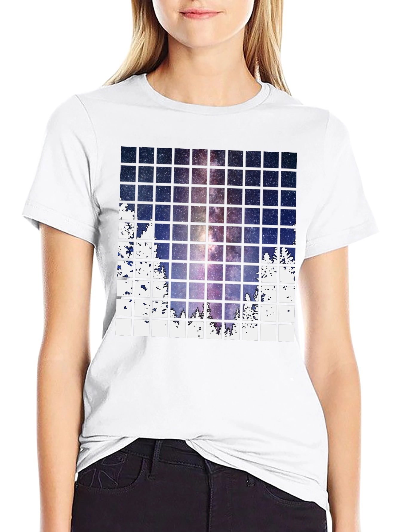 Galaxy Grid Mens Black T-Shirt