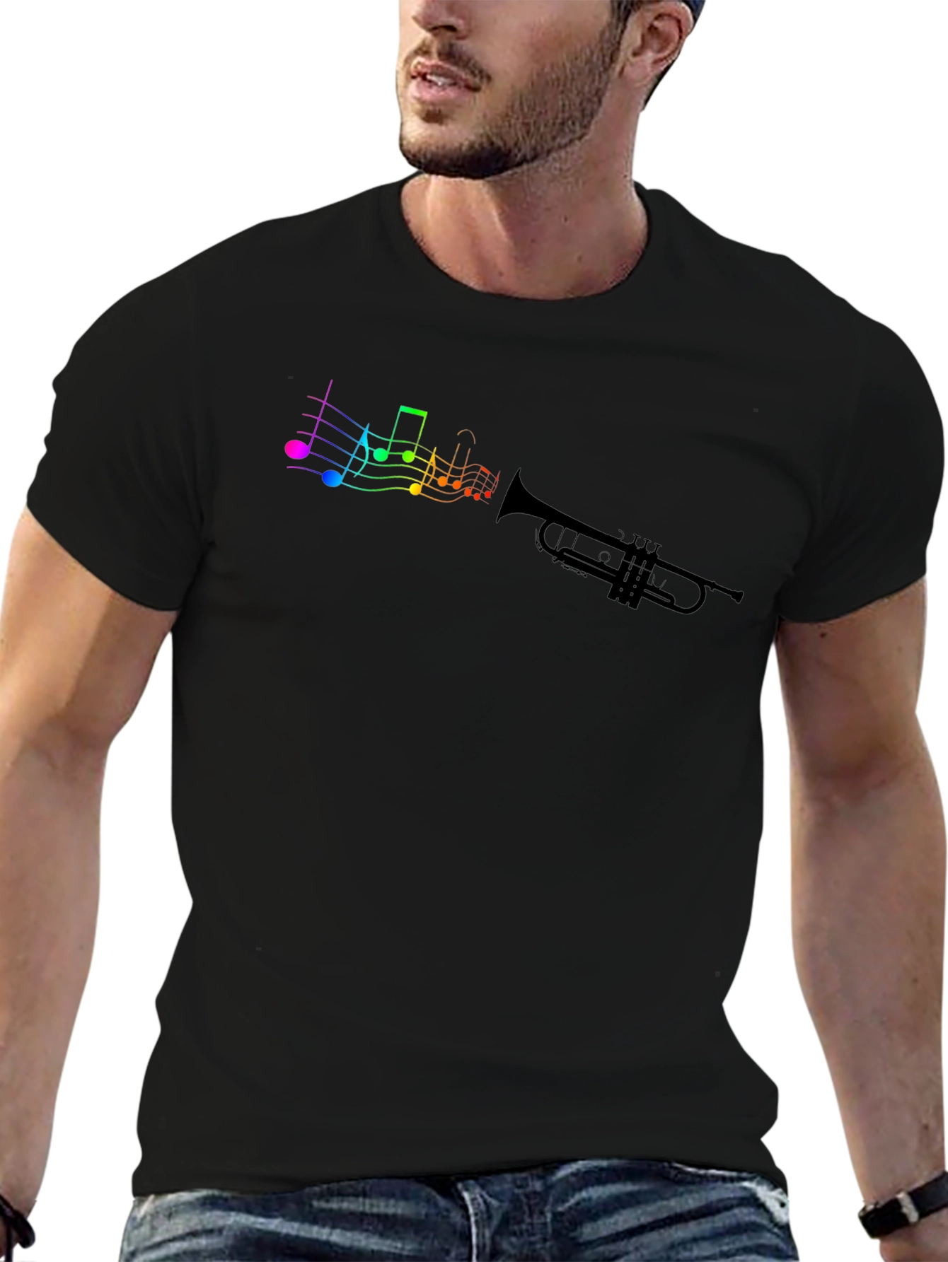 Musical Trumpet T-Shirt - Rainbow Notes