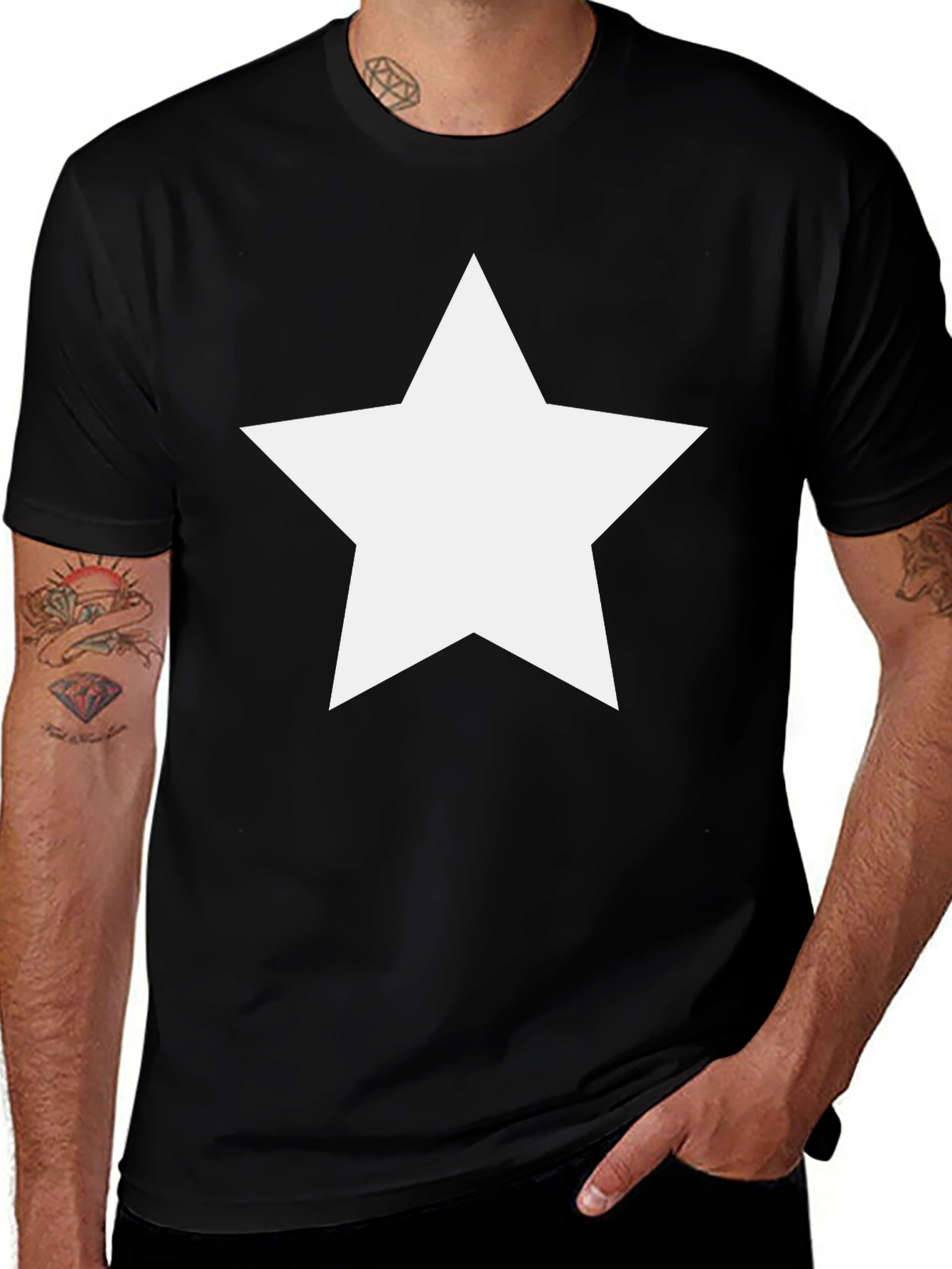 Classic Black Tee with White Star Graphic
