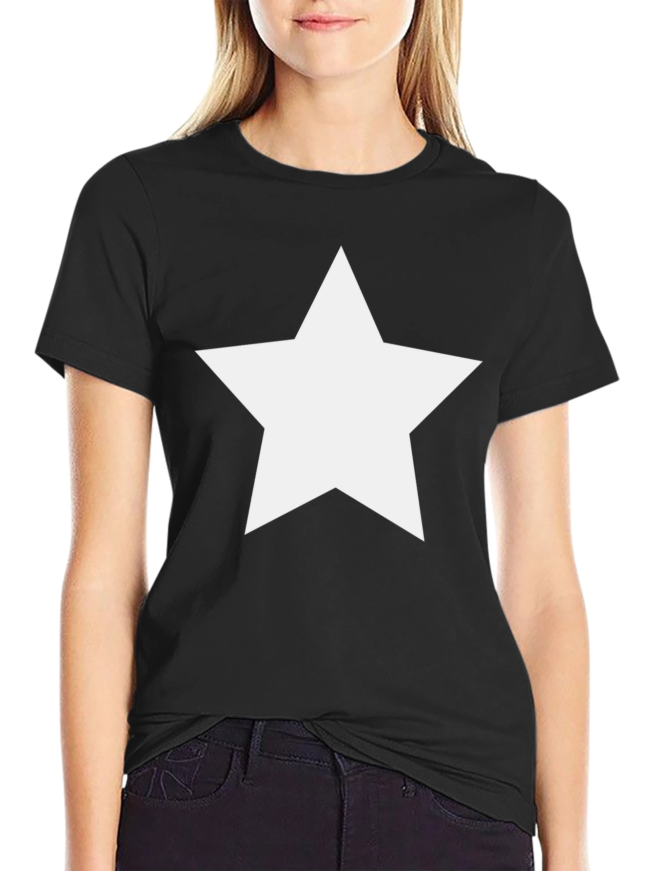 Classic Black Tee with White Star Graphic