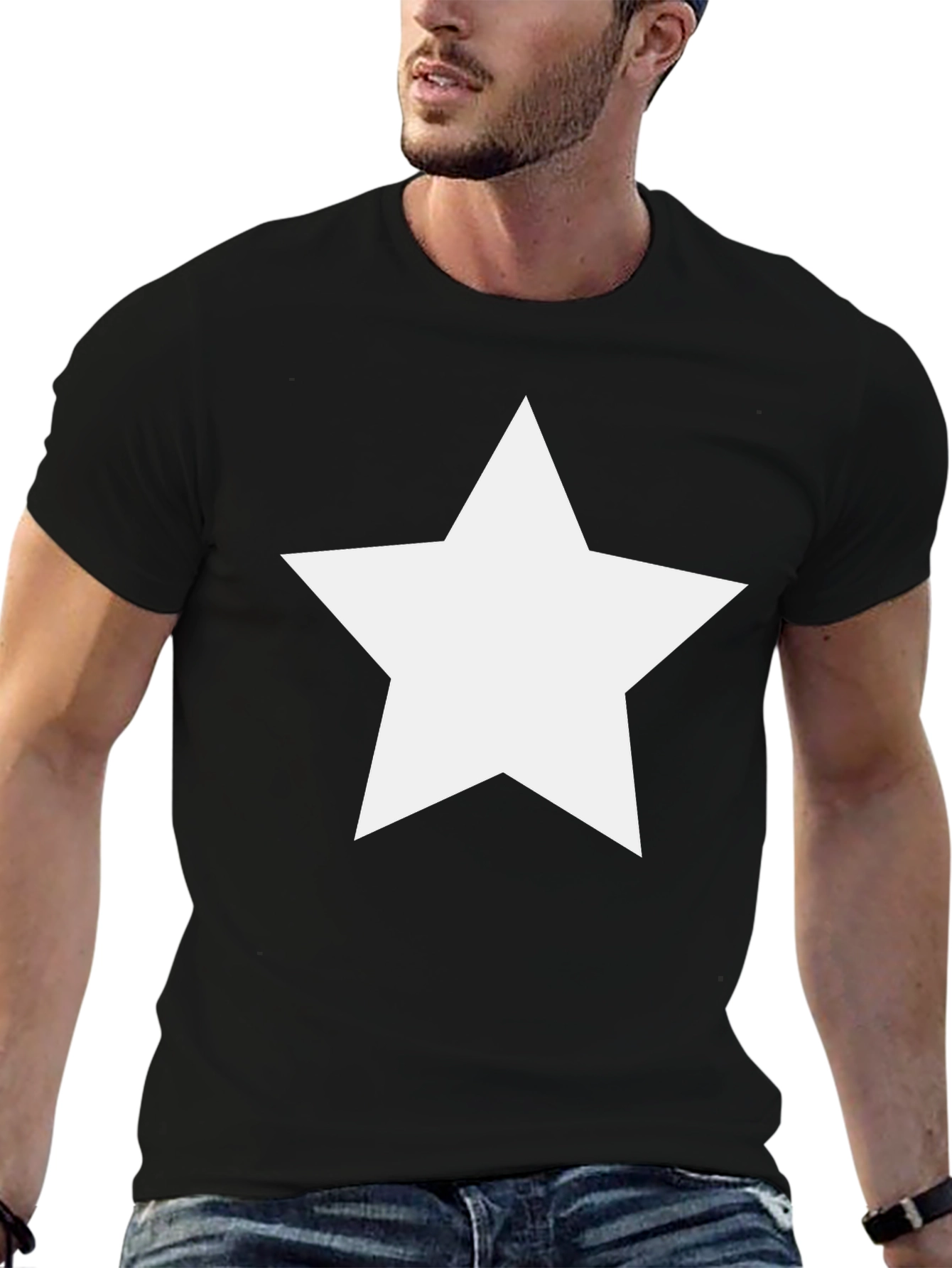 Classic Black Tee with White Star Graphic