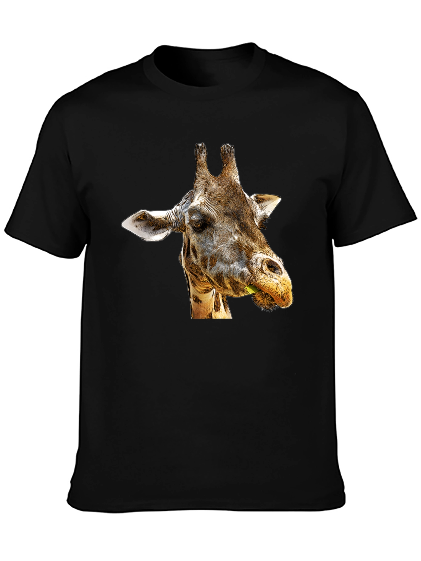 Giraffe Portrait Graphic Print Black T-Shirt