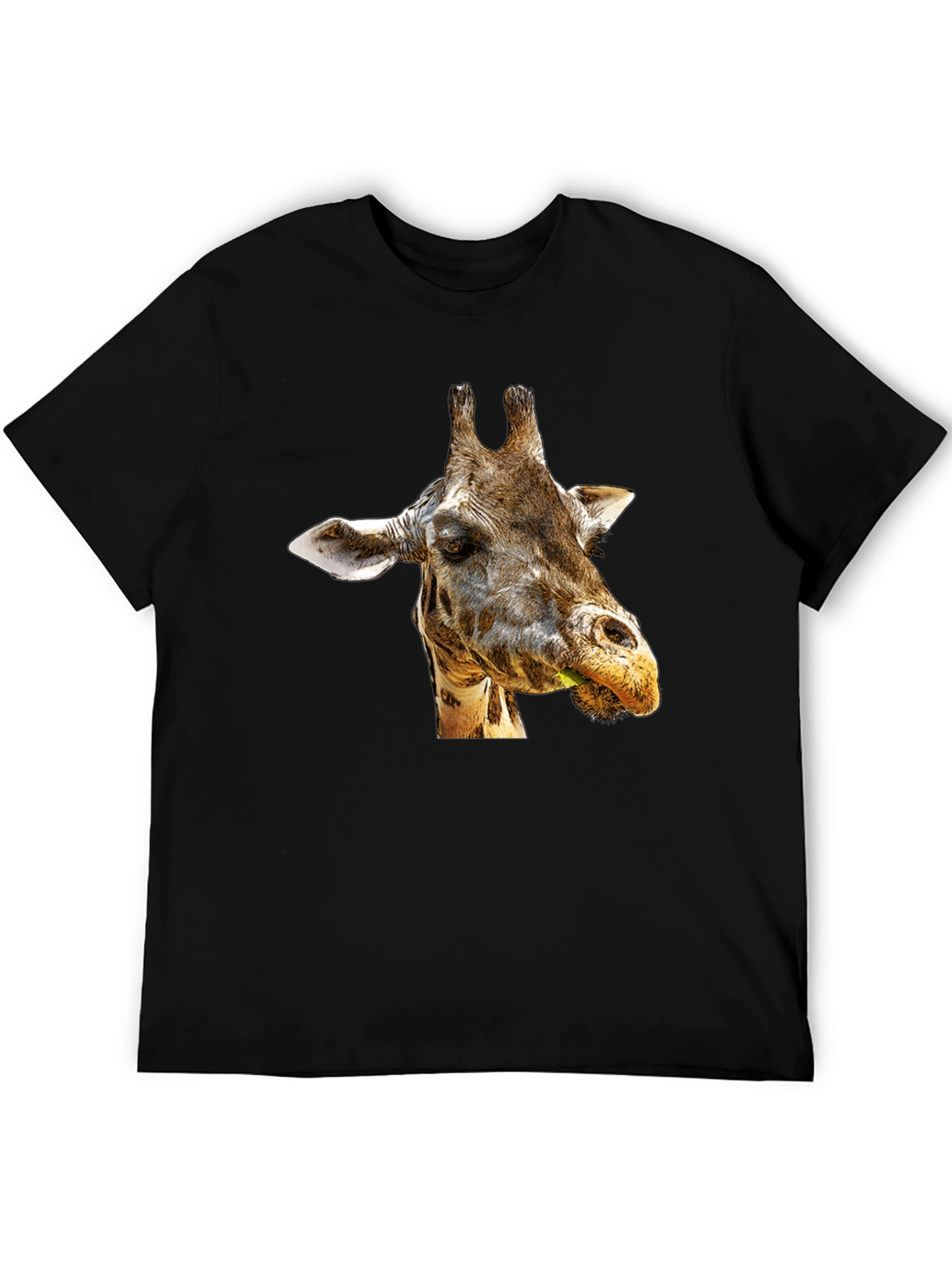 Giraffe Portrait Graphic Print Black T-Shirt