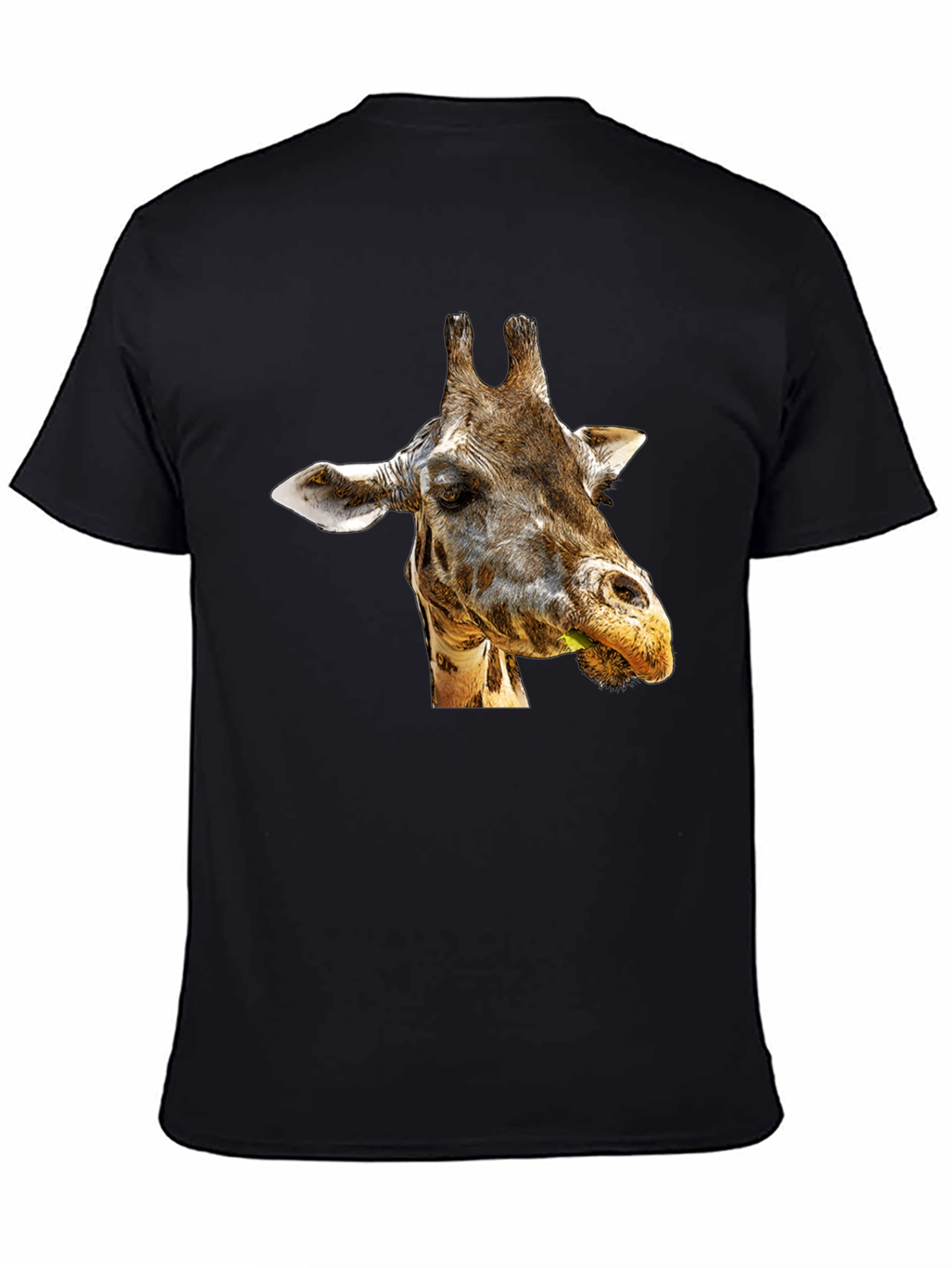 Giraffe Portrait Graphic Print Black T-Shirt