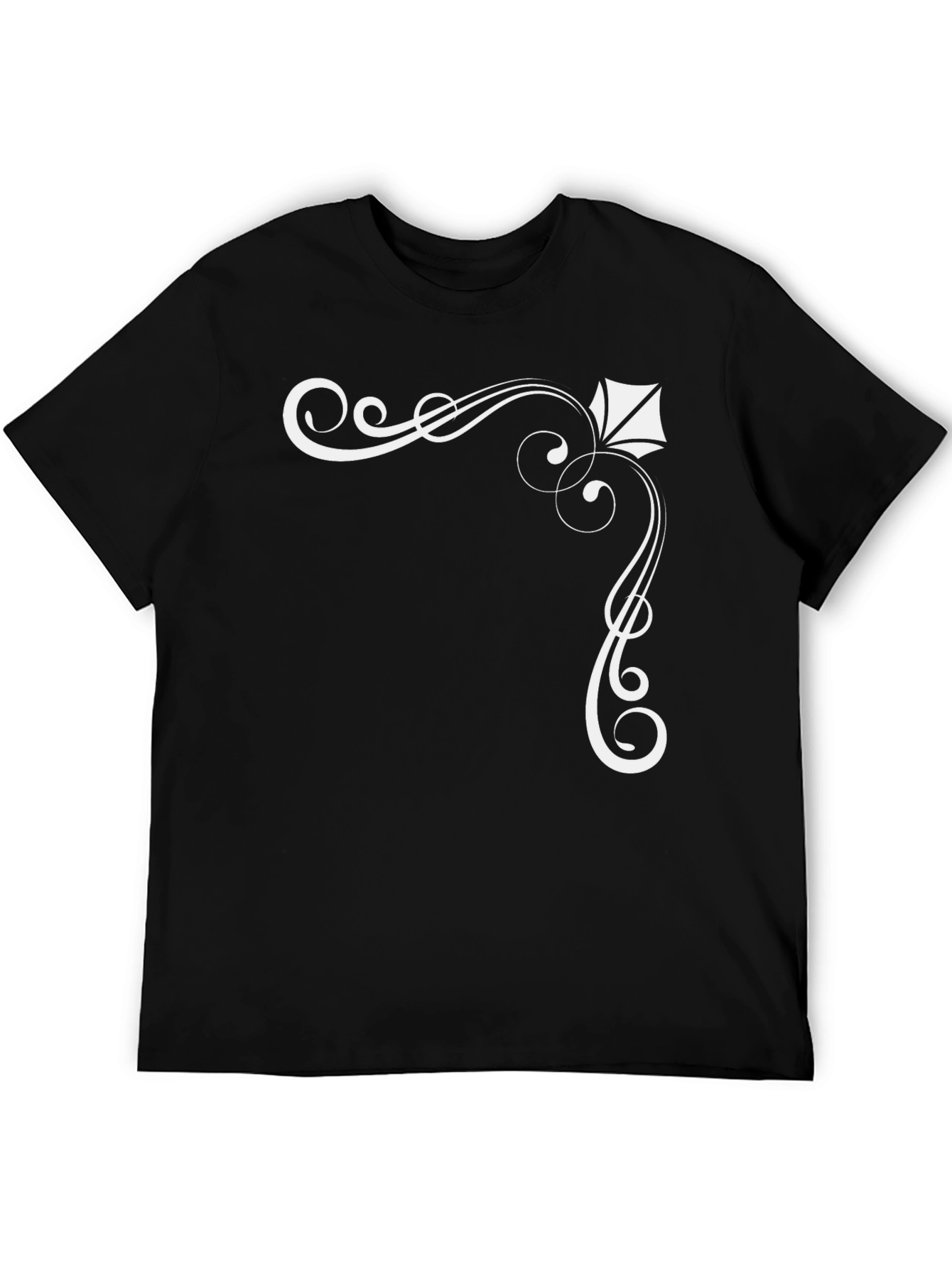 Elegant Black T-Shirt with White Ornamental Design