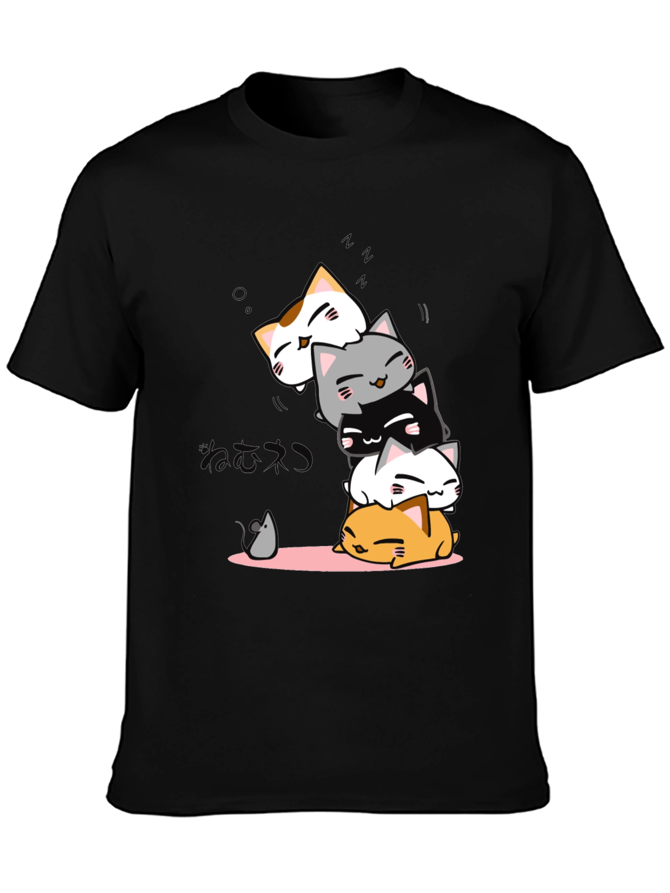 Cute Cats Stack Black T-Shirt