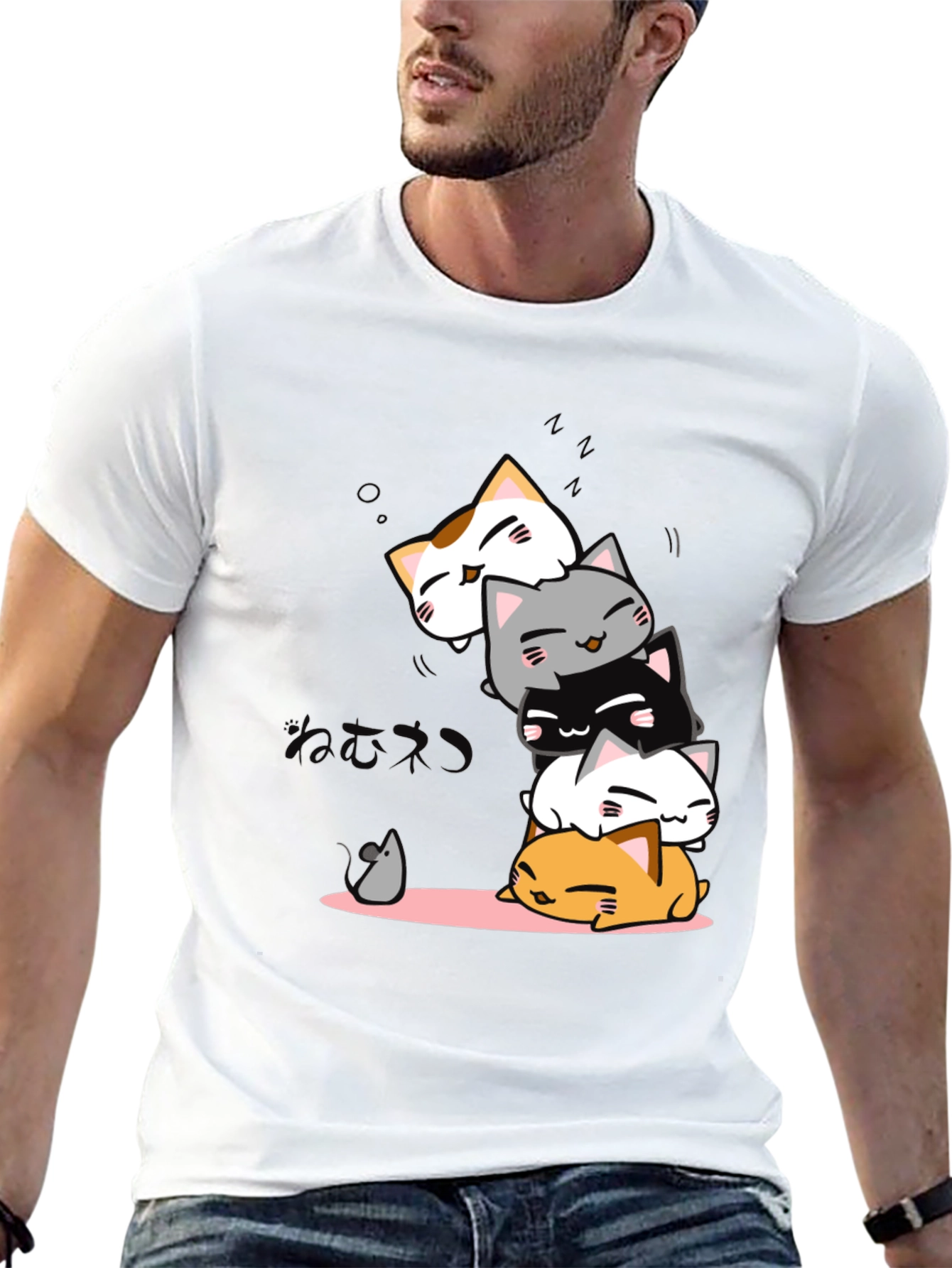 Cute Cats Stack Black T-Shirt