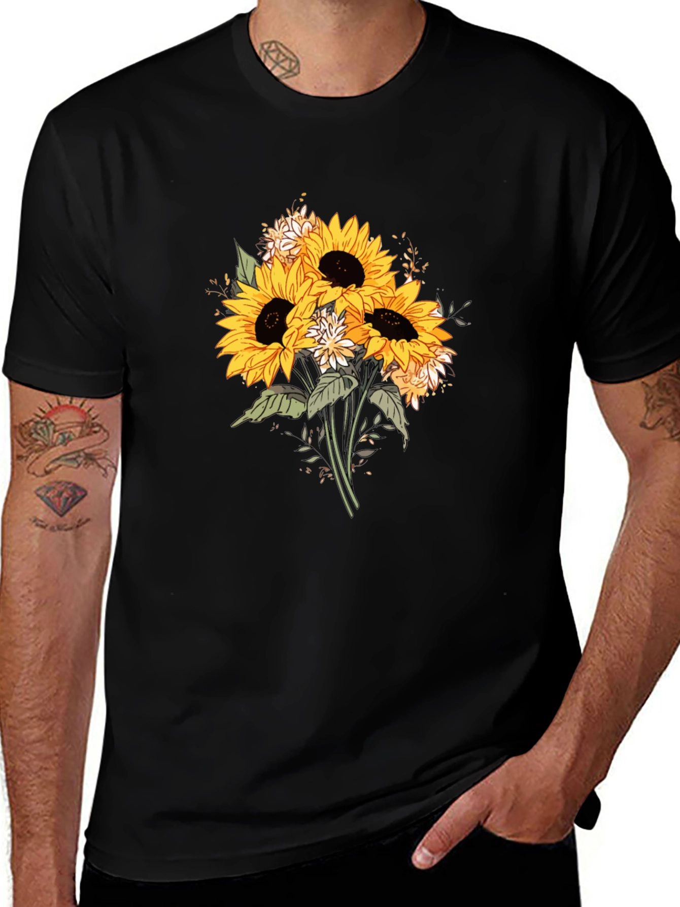 Sunflower Bouquet Graphic T-Shirt - Black