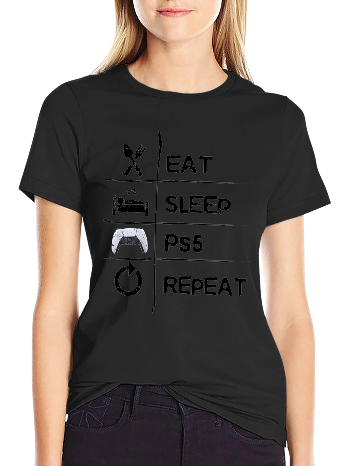 Eat Sleep PS5 Repeat Black T-Shirt