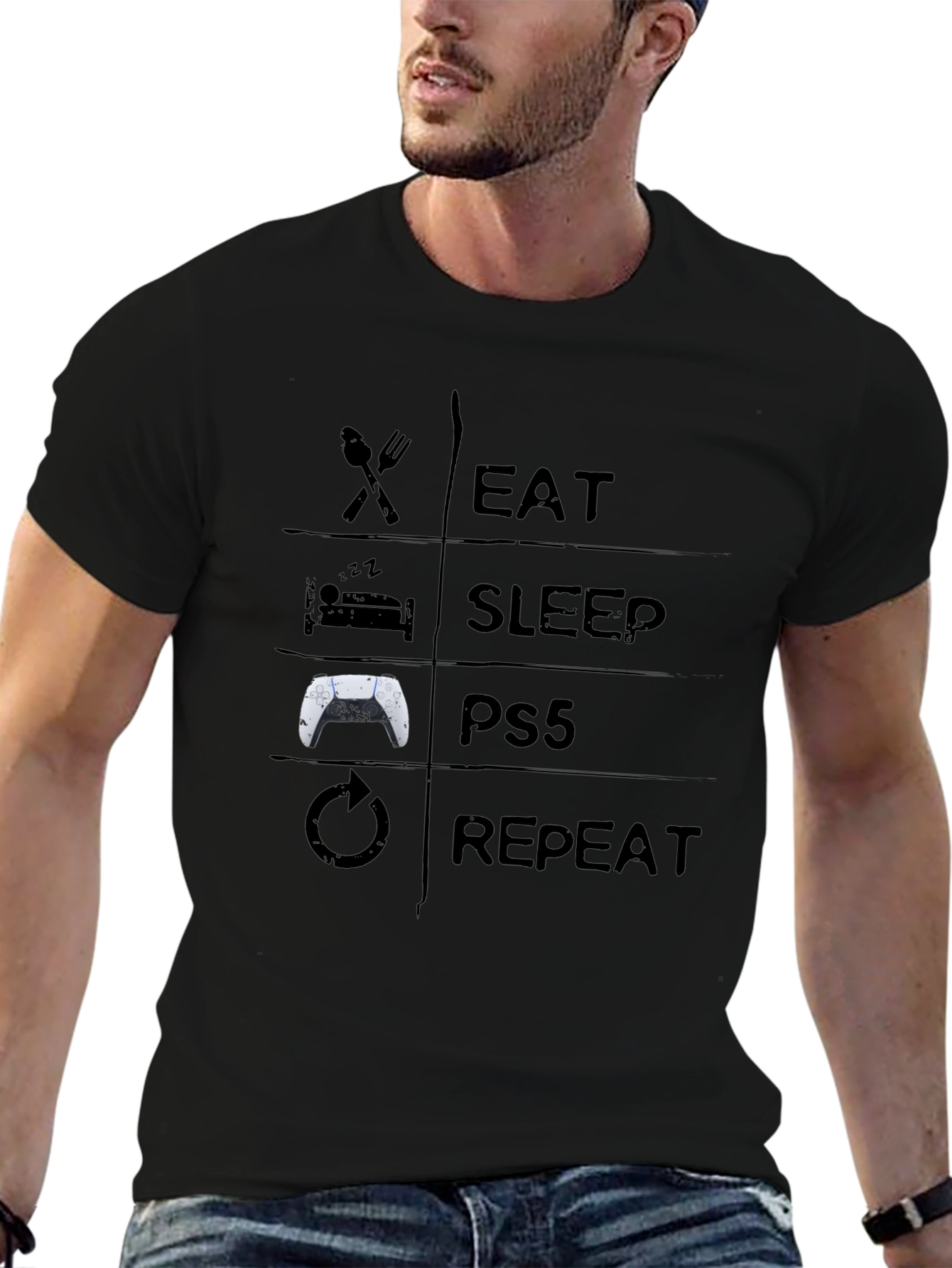 Eat Sleep PS5 Repeat Black T-Shirt