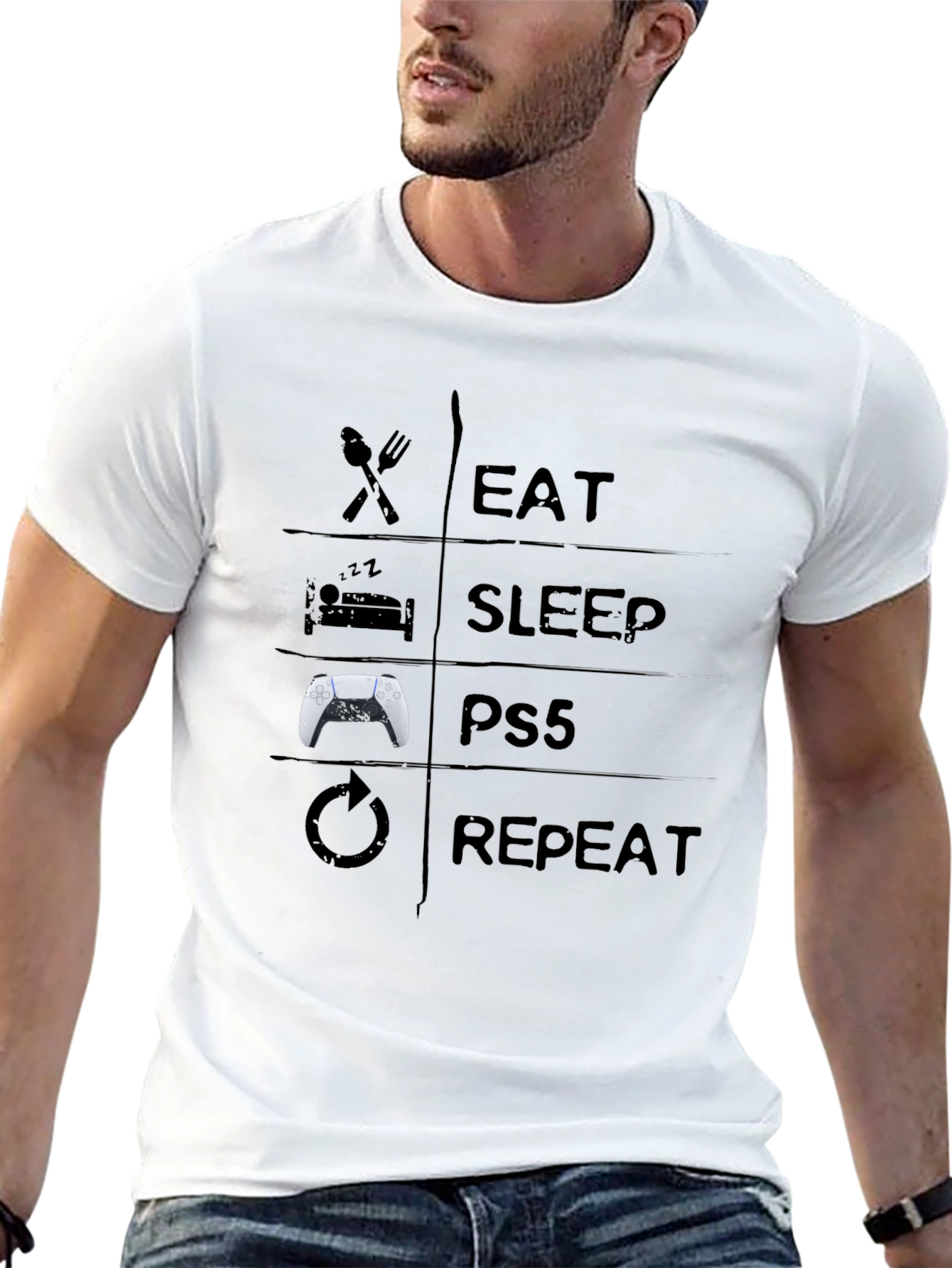 Eat Sleep PS5 Repeat Black T-Shirt