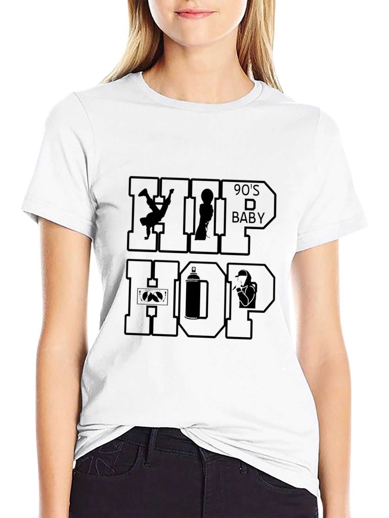 90s Hip Hop Baby Graphic Tee - Classic Black