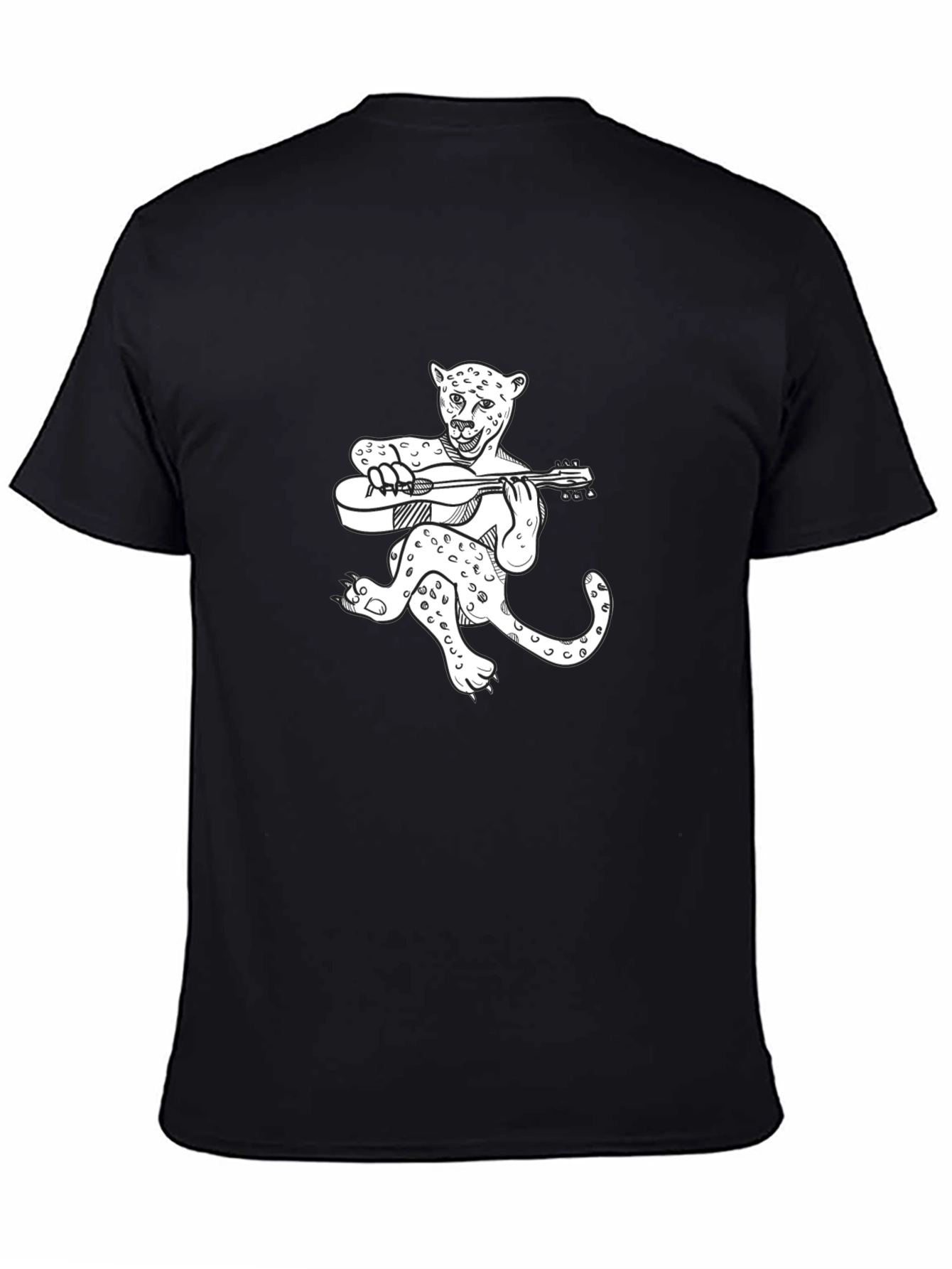Leopard Guitar Player Graphic T-Shirt - Black