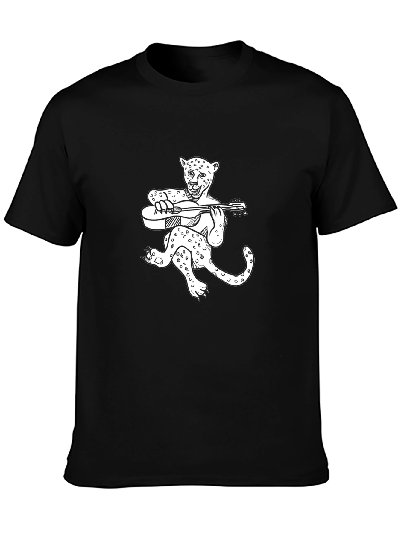 Leopard Guitar Player Graphic T-Shirt - Black
