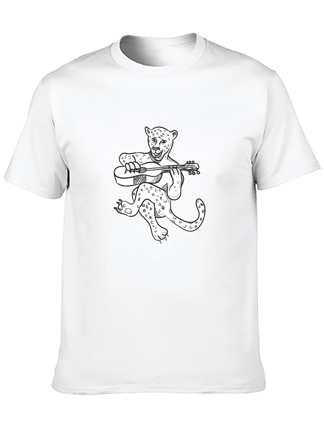 Leopard Guitar Player Graphic T-Shirt - Black