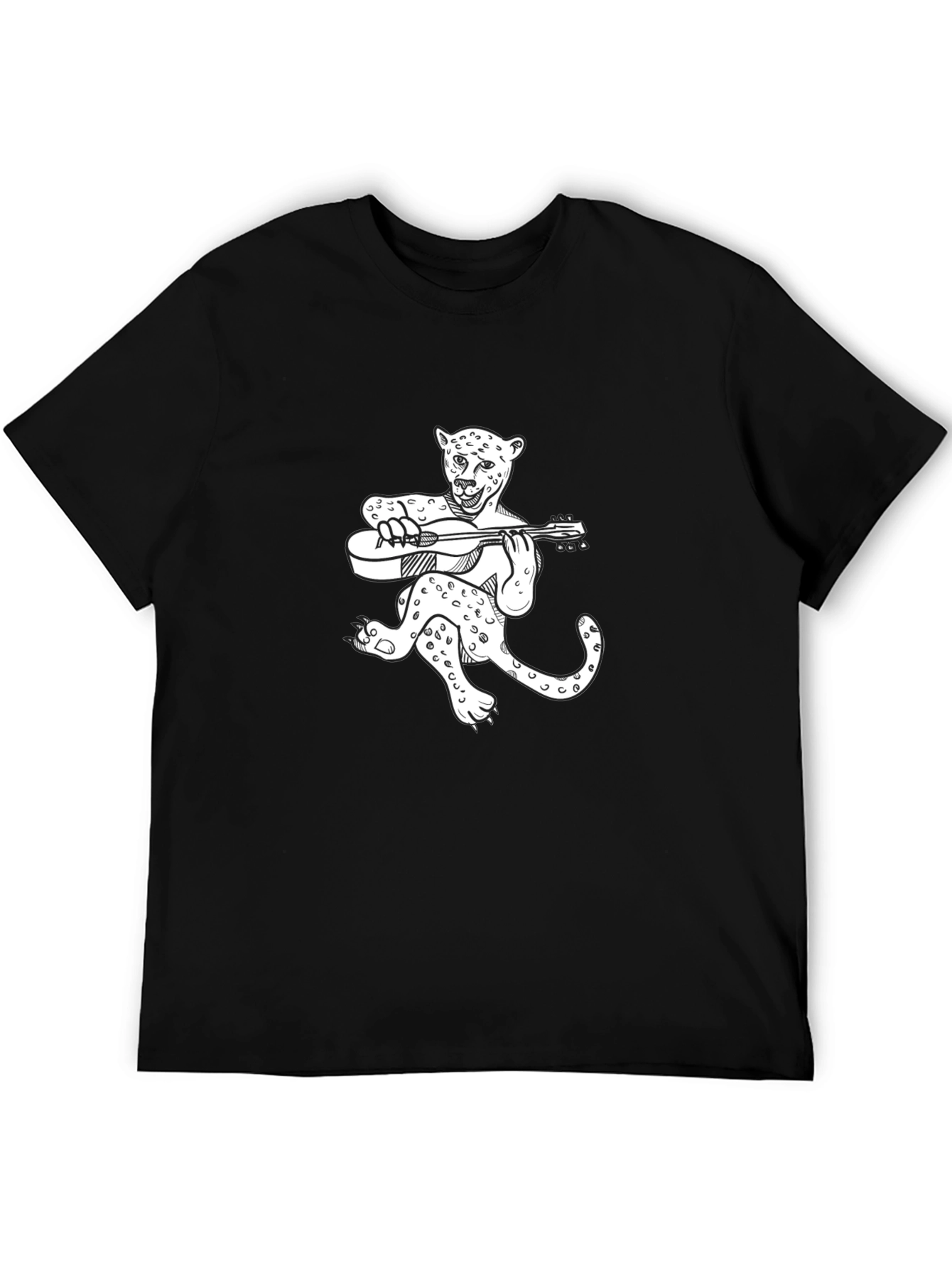 Leopard Guitar Player Graphic T-Shirt - Black