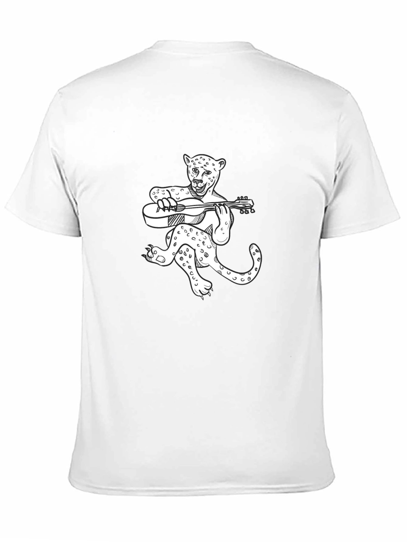 Leopard Guitar Player Graphic T-Shirt - Black