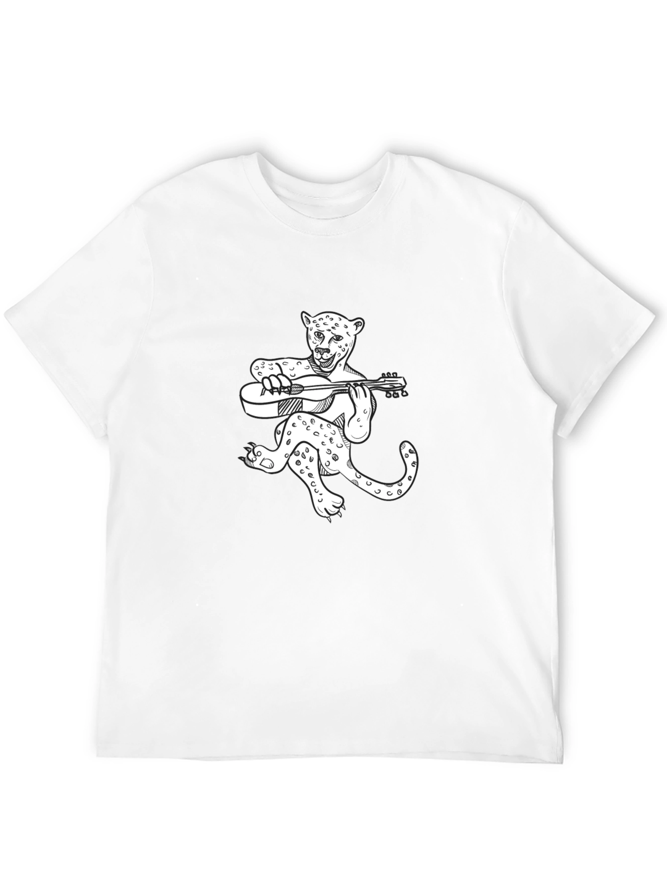 Leopard Guitar Player Graphic T-Shirt - Black