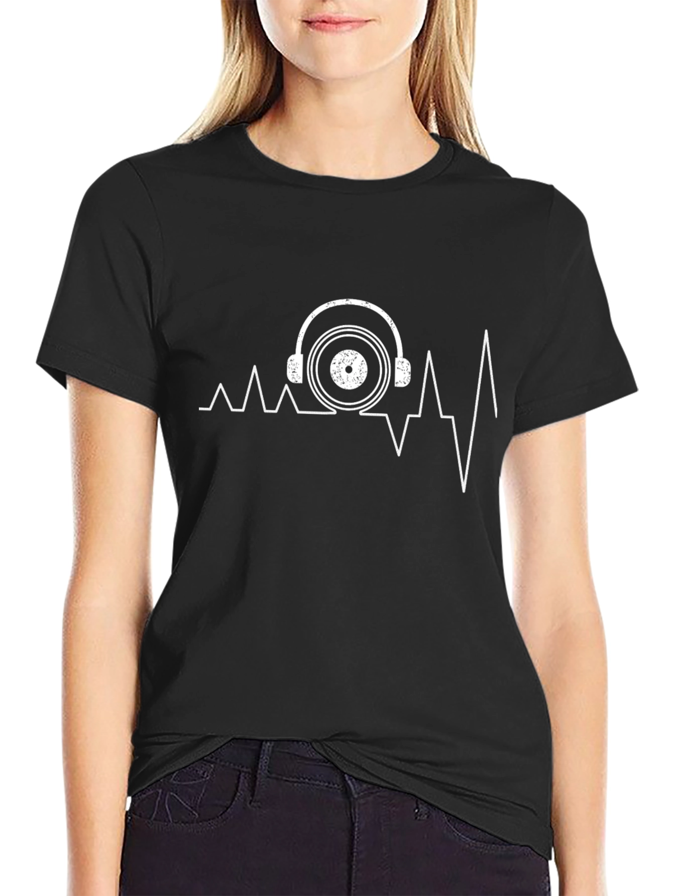 Music Heartbeat T-Shirt - DJ Headphones & Vinyl