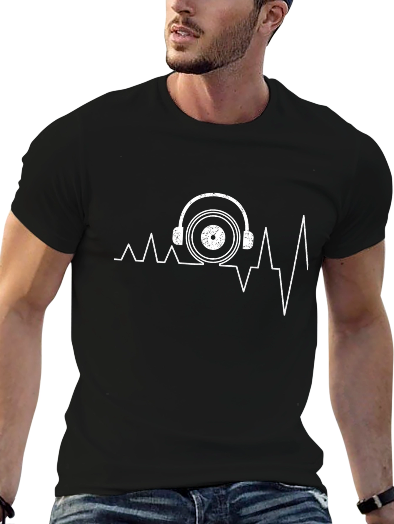 Music Heartbeat T-Shirt - DJ Headphones & Vinyl