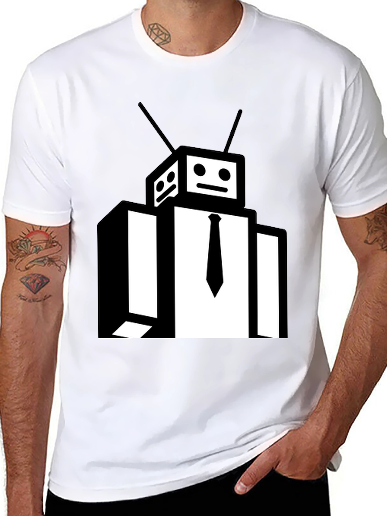 Robot Head Black T-Shirt - Funky Graphic Tee