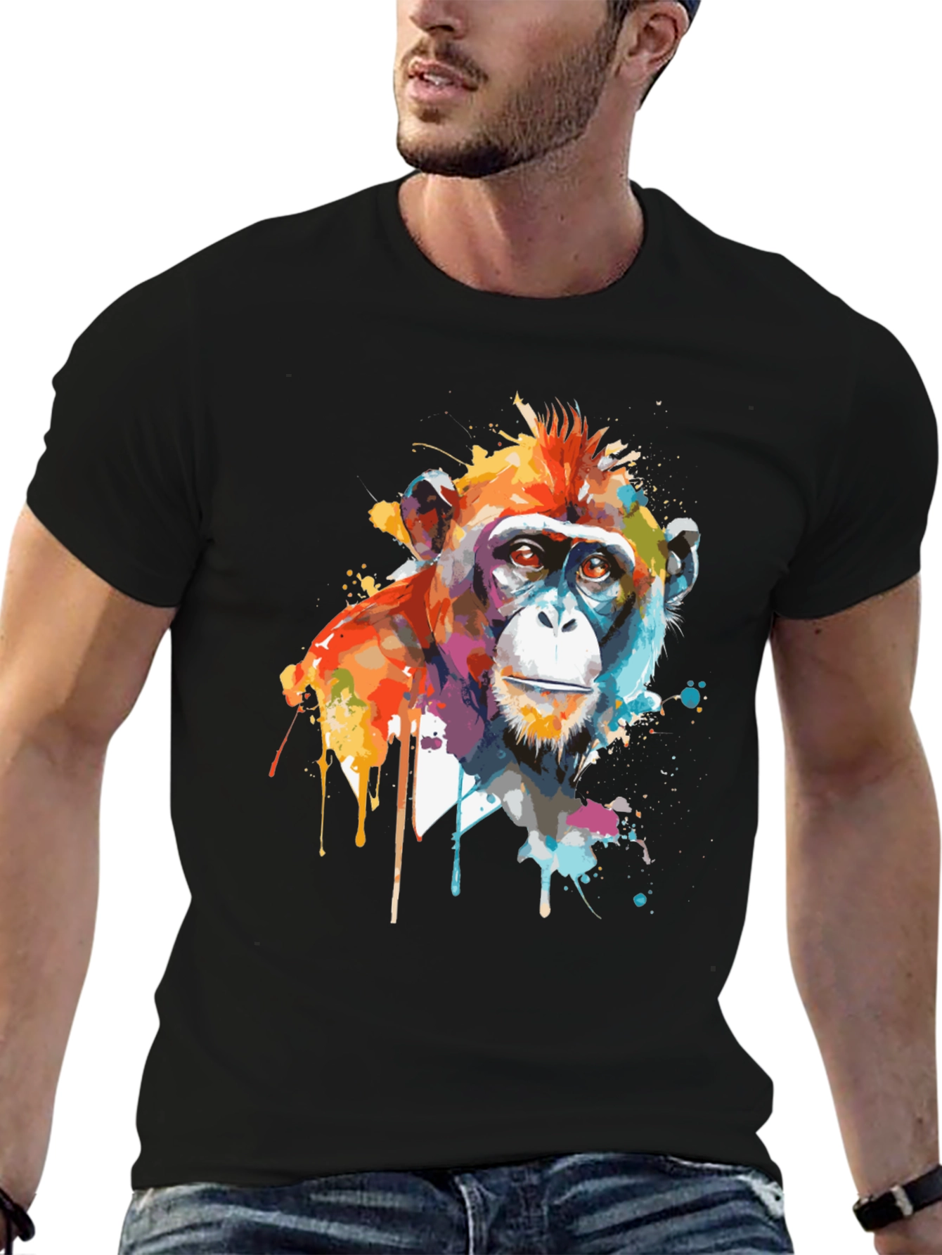 Abstract Monkey Graphic Print Black T-Shirt