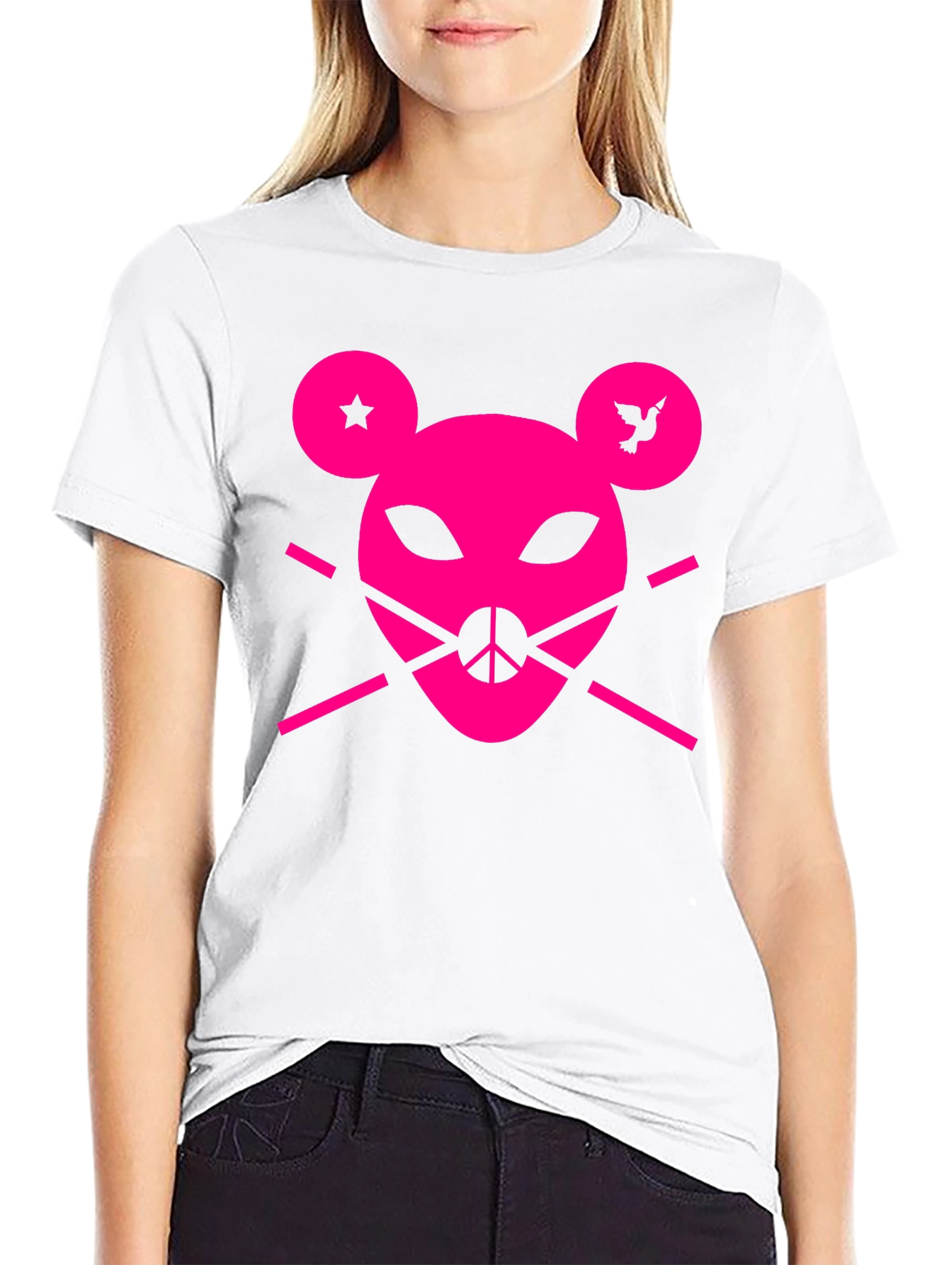 Abstract Pink Mouse Graphic Tee - Unisex Black T-Shirt
