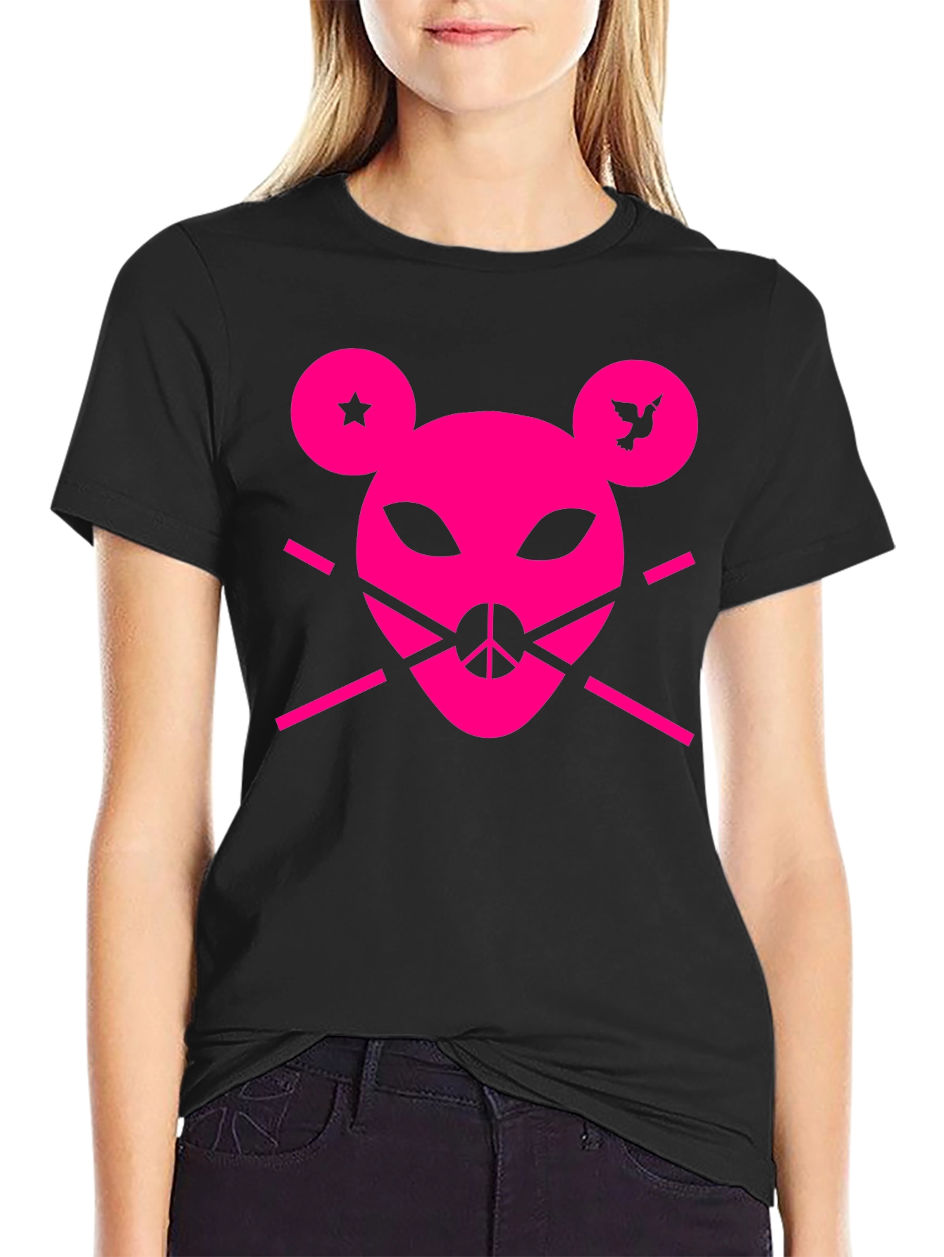 Abstract Pink Mouse Graphic Tee - Unisex Black T-Shirt